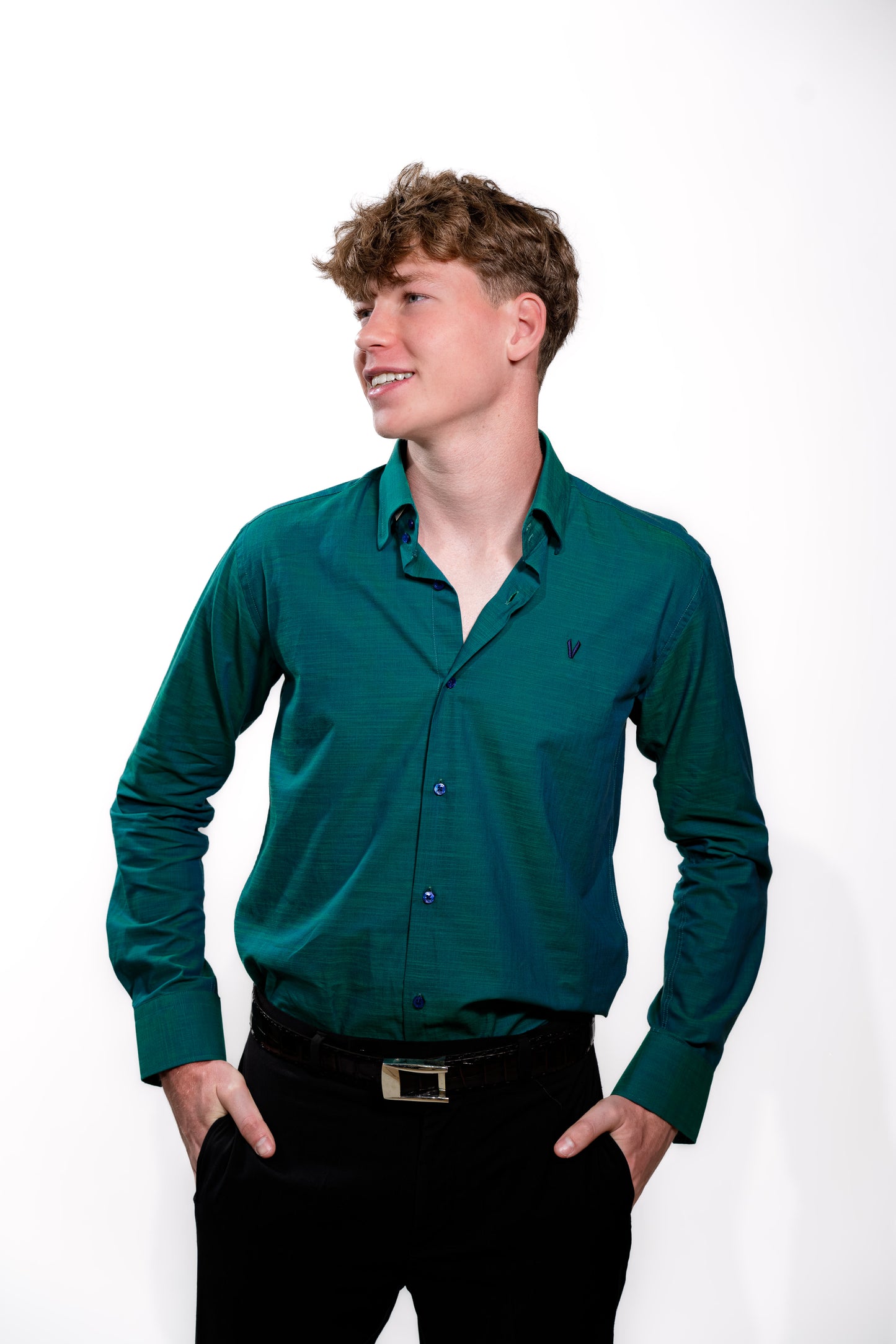 Valnti Men’s Teal Dress Shirt – Long-Sleeve Button-Up for Work & Parties