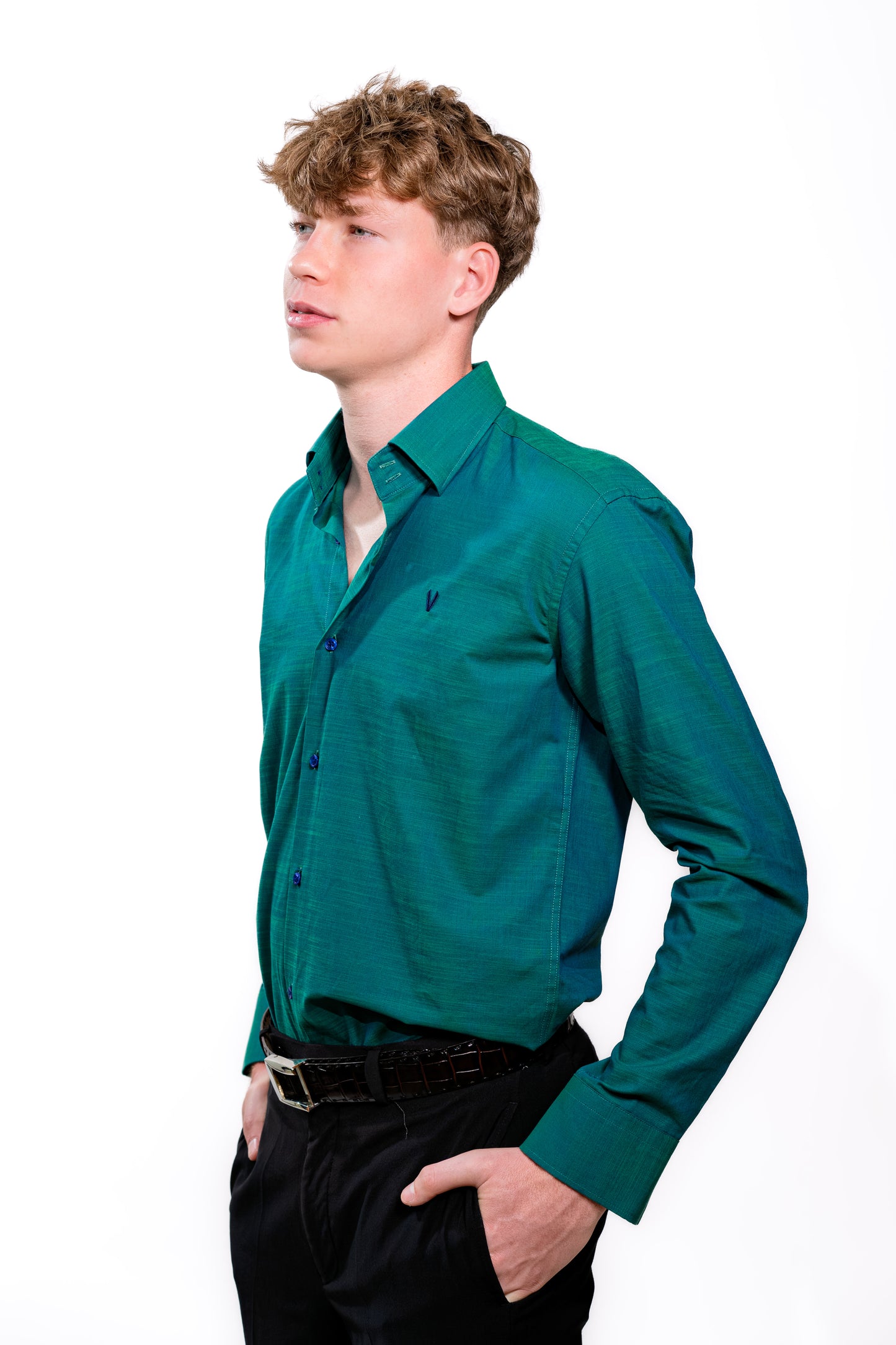 Valnti Men’s Teal Dress Shirt – Long-Sleeve Button-Up for Work & Parties
