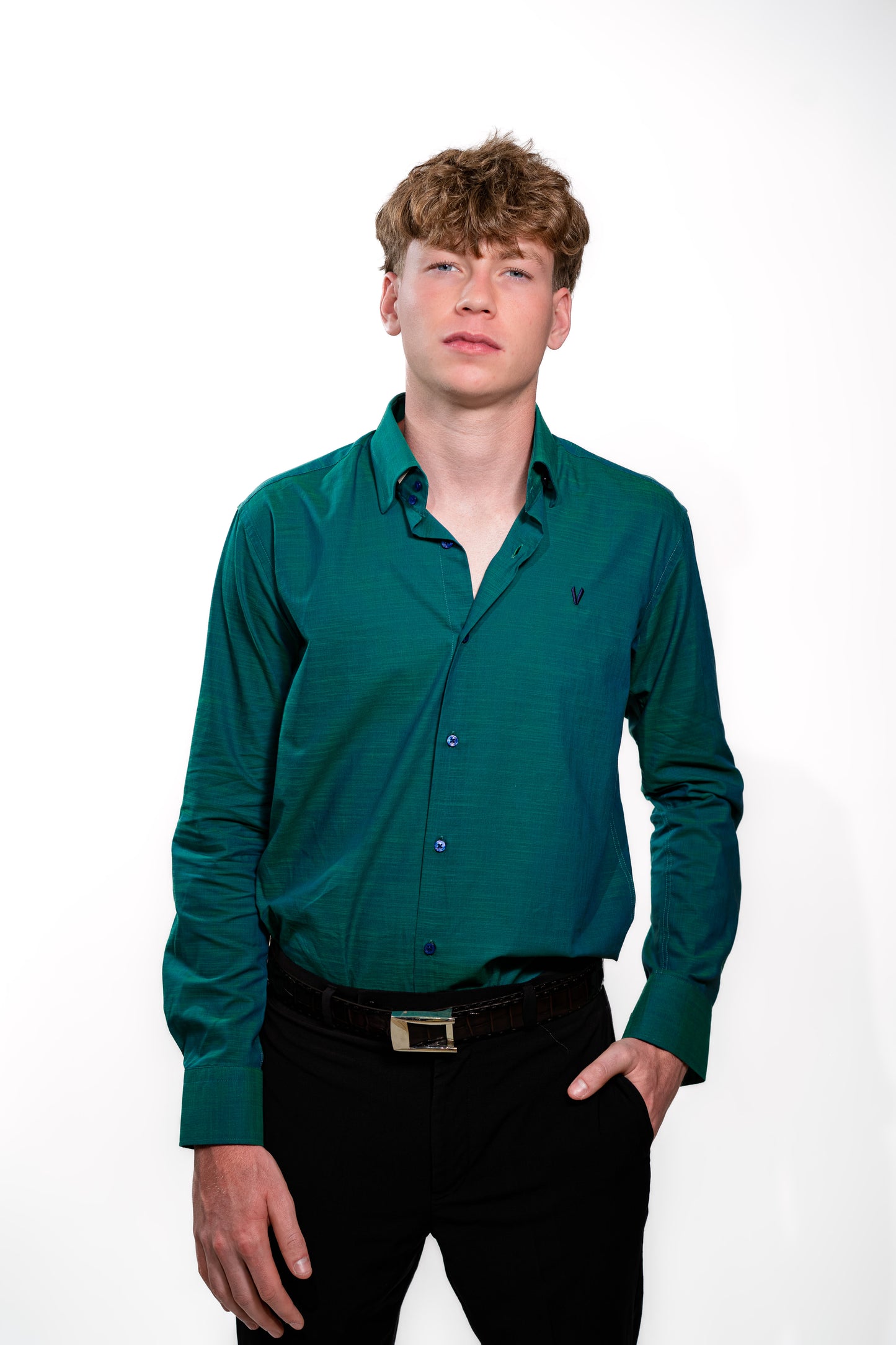 Valnti Men’s Teal Dress Shirt – Long-Sleeve Button-Up for Work & Parties