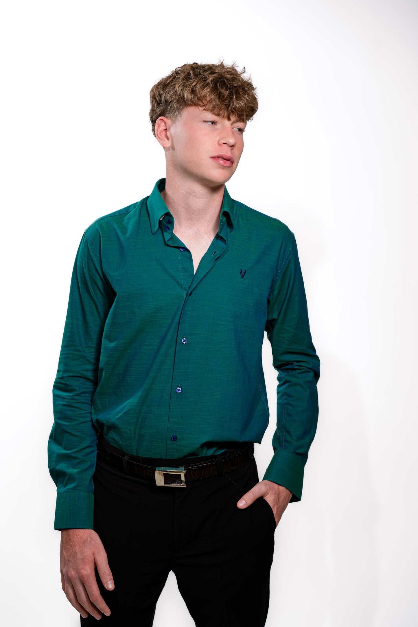 Valnti Men’s Teal Dress Shirt – Long-Sleeve Button-Up for Work & Parties