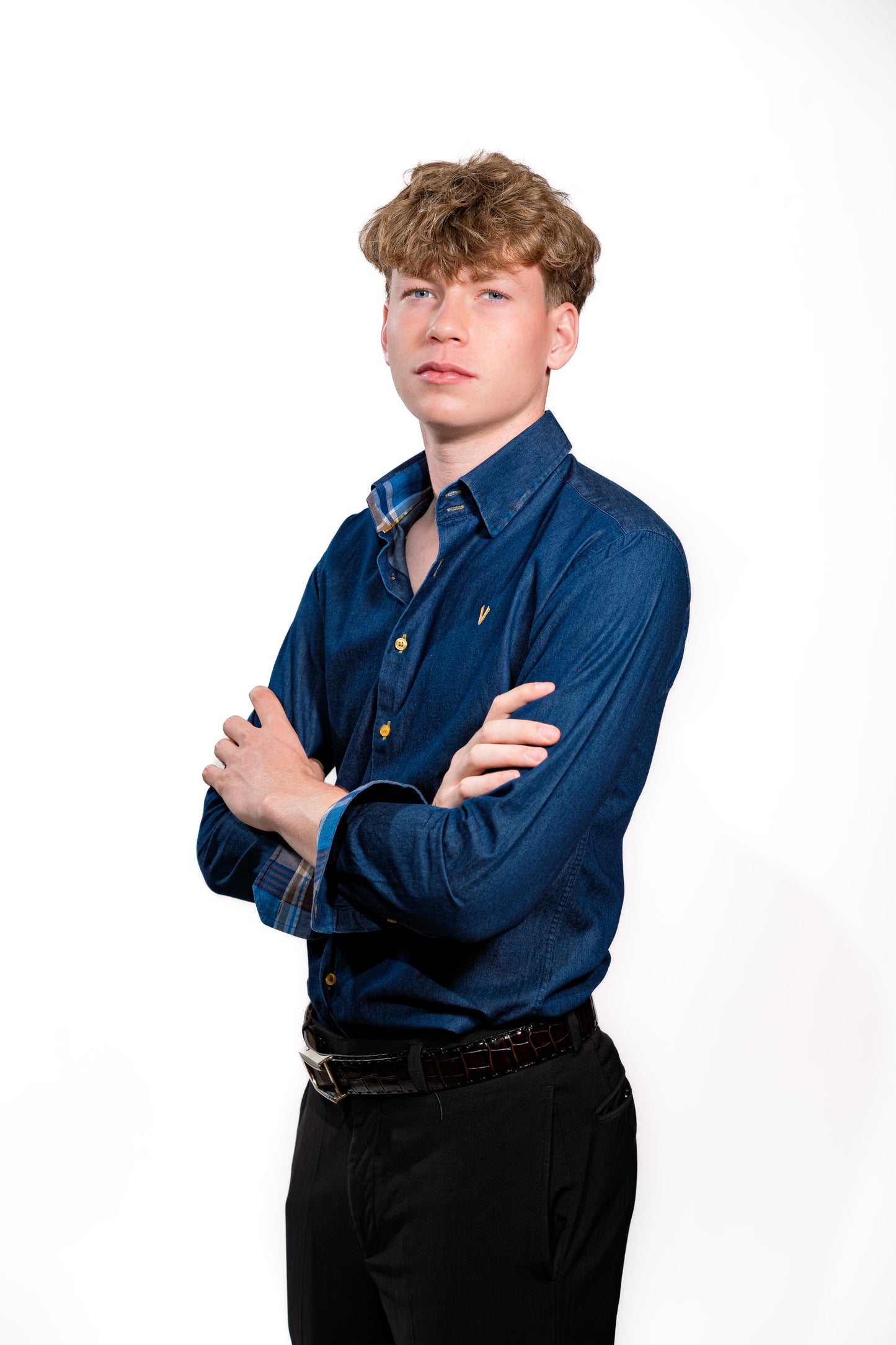 Valnti Navy Smart Shirt with Checkered Collar and Cuffs