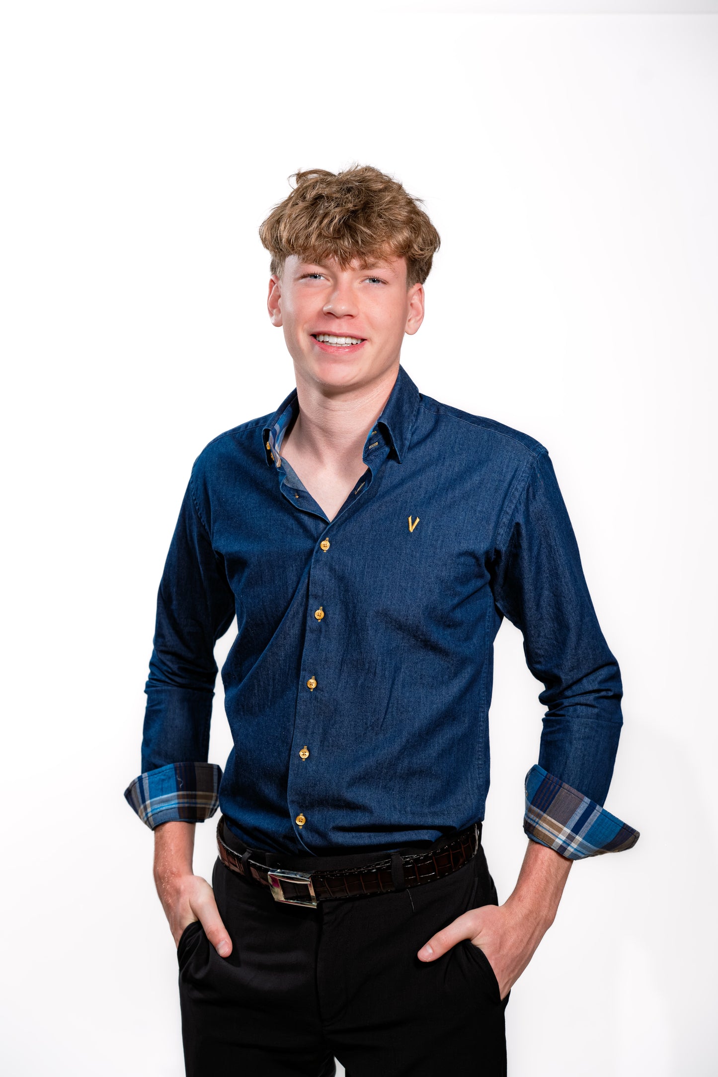 Valnti Navy Smart Shirt with Checkered Collar and Cuffs