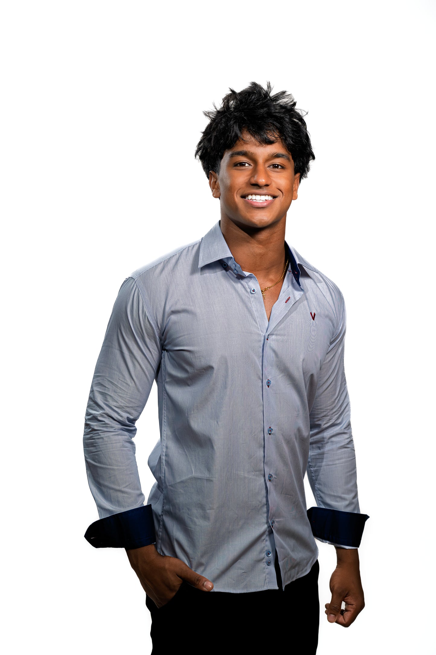 Valnti Navy Slim Fit Button-Up Shirt for Men – Checkered Collar & Cuffs
