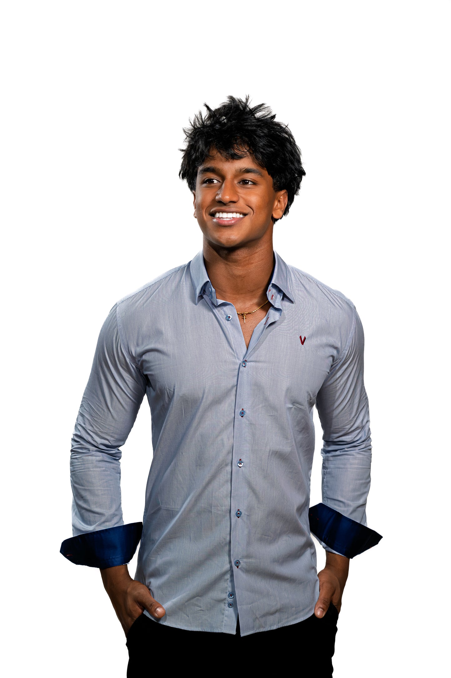 Valnti Navy Slim Fit Button-Up Shirt for Men – Checkered Collar & Cuffs