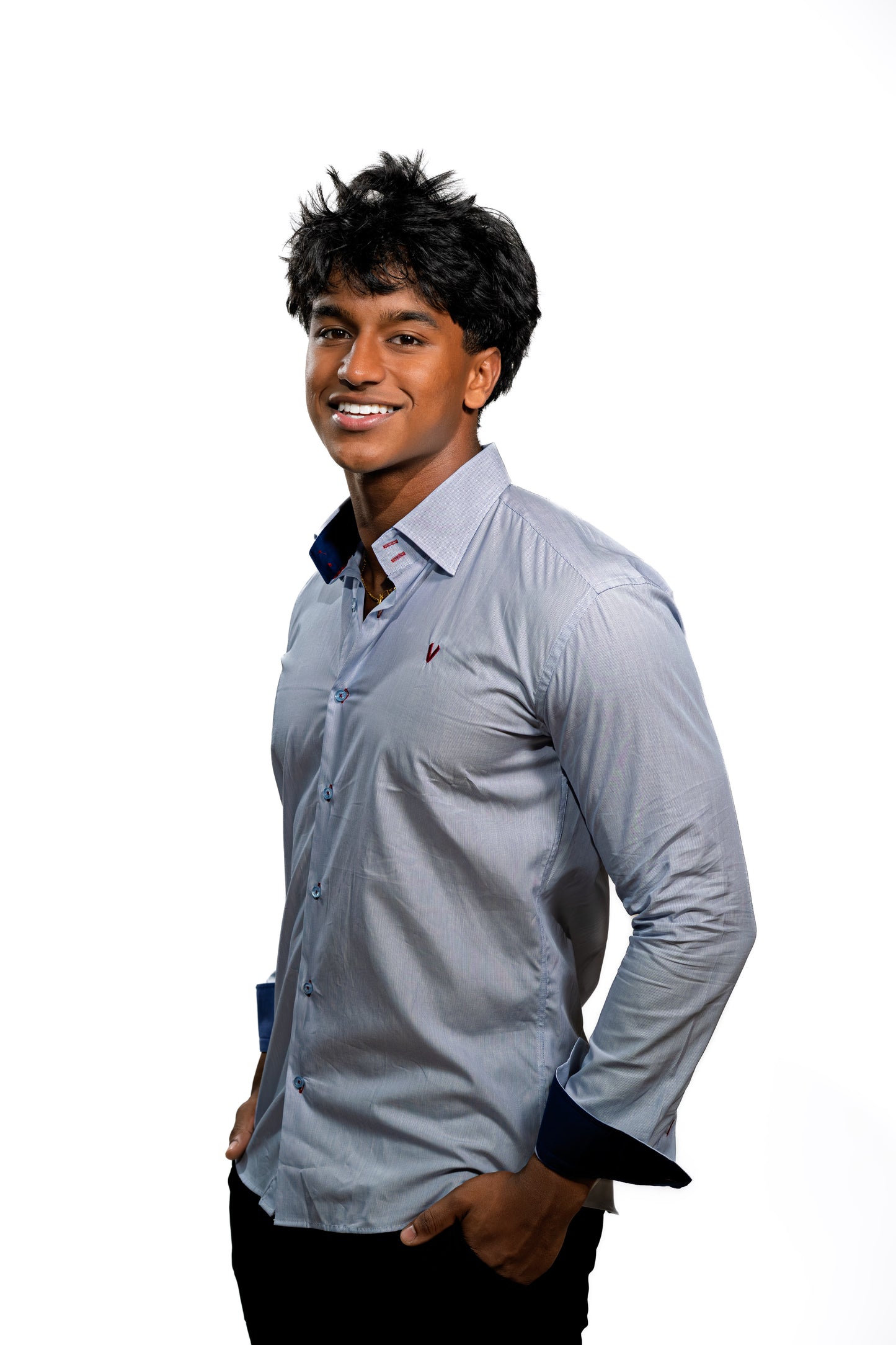 Valnti Navy Slim Fit Button-Up Shirt for Men – Checkered Collar & Cuffs