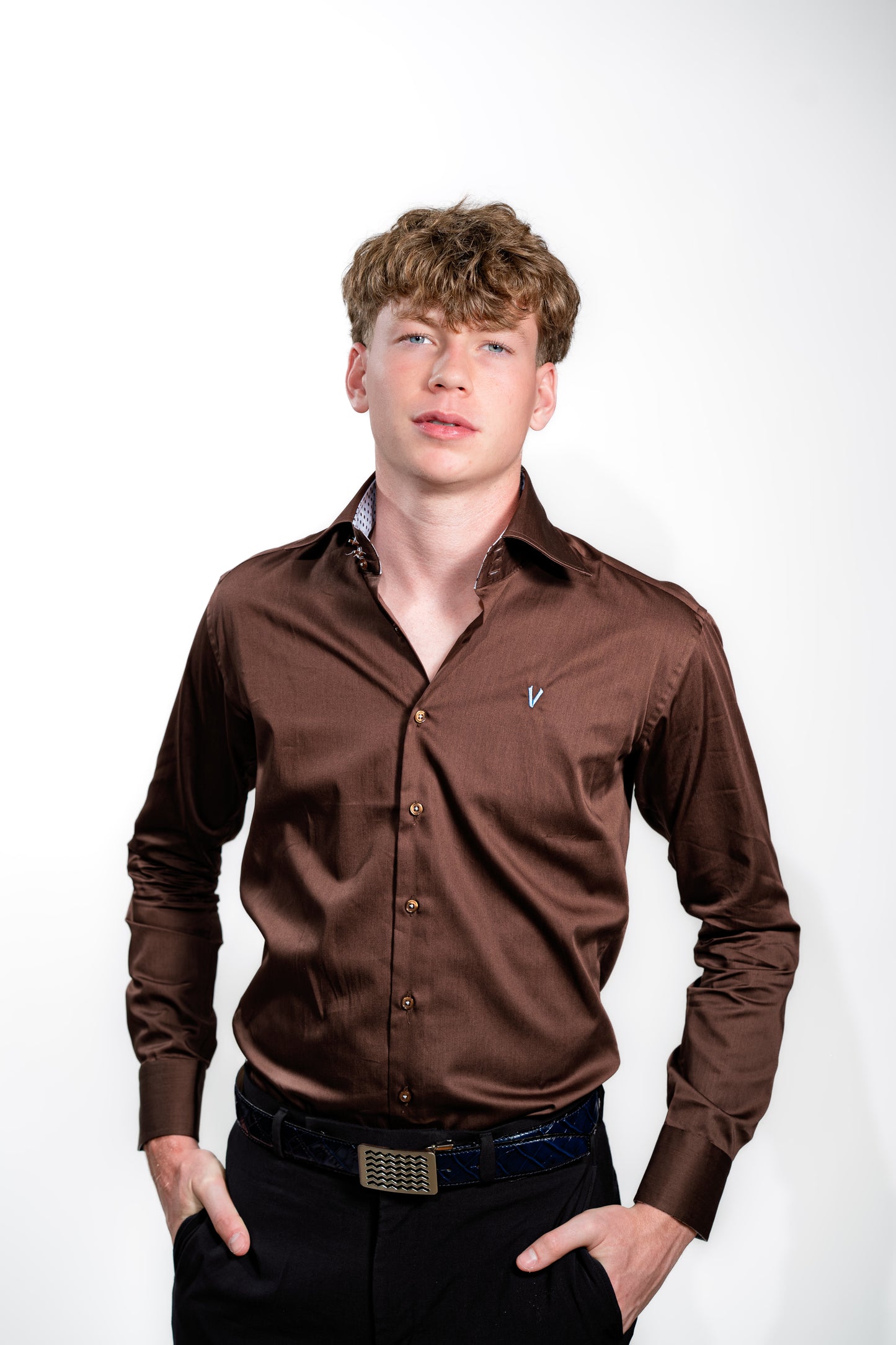 Valnti Brown Modern Button-Up Shirt