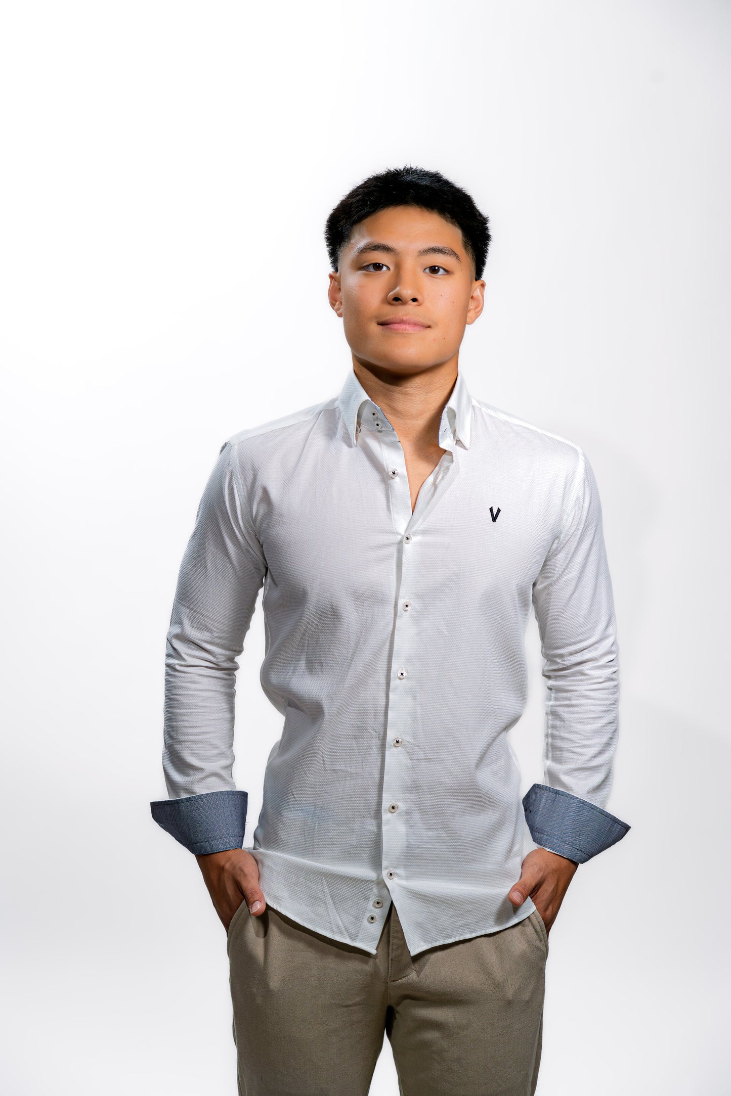 Valnti Stylish White Shirt with Light Blue Cuffs – Premium Men’s Button-Up