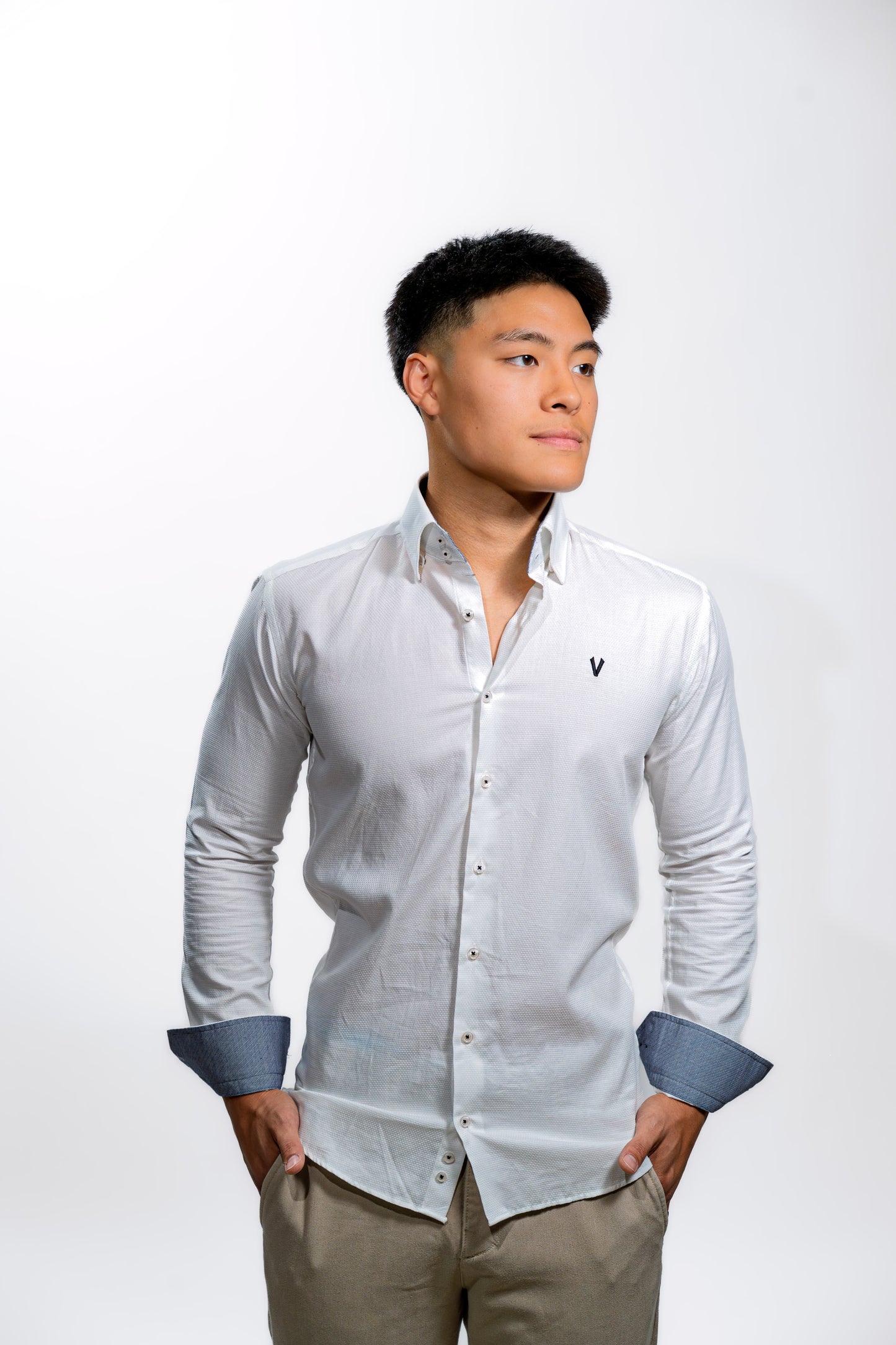 Valnti Stylish White Shirt with Light Blue Cuffs – Premium Men’s Button-Up