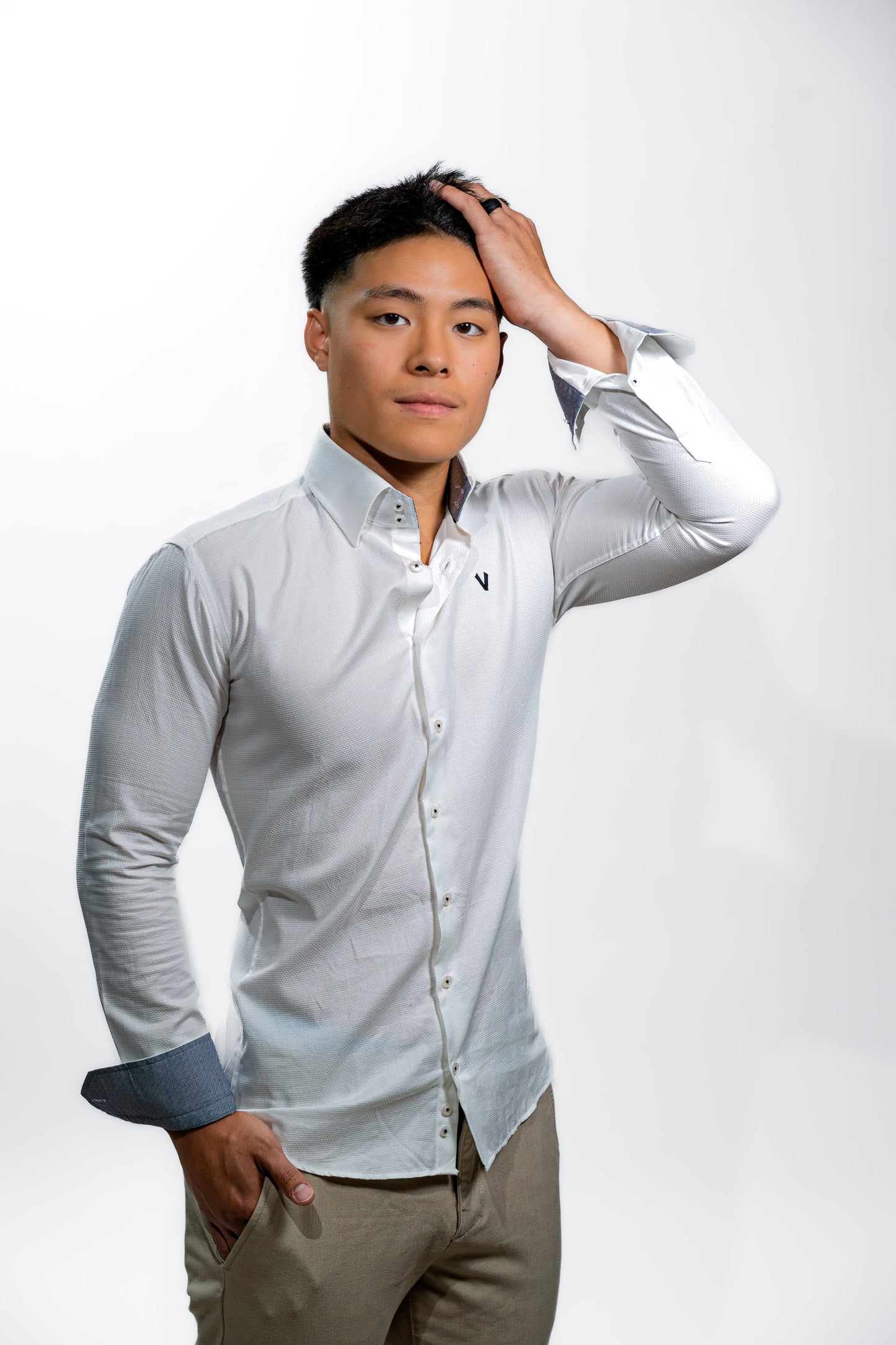 Valnti Stylish White Shirt with Light Blue Cuffs – Premium Men’s Button-Up