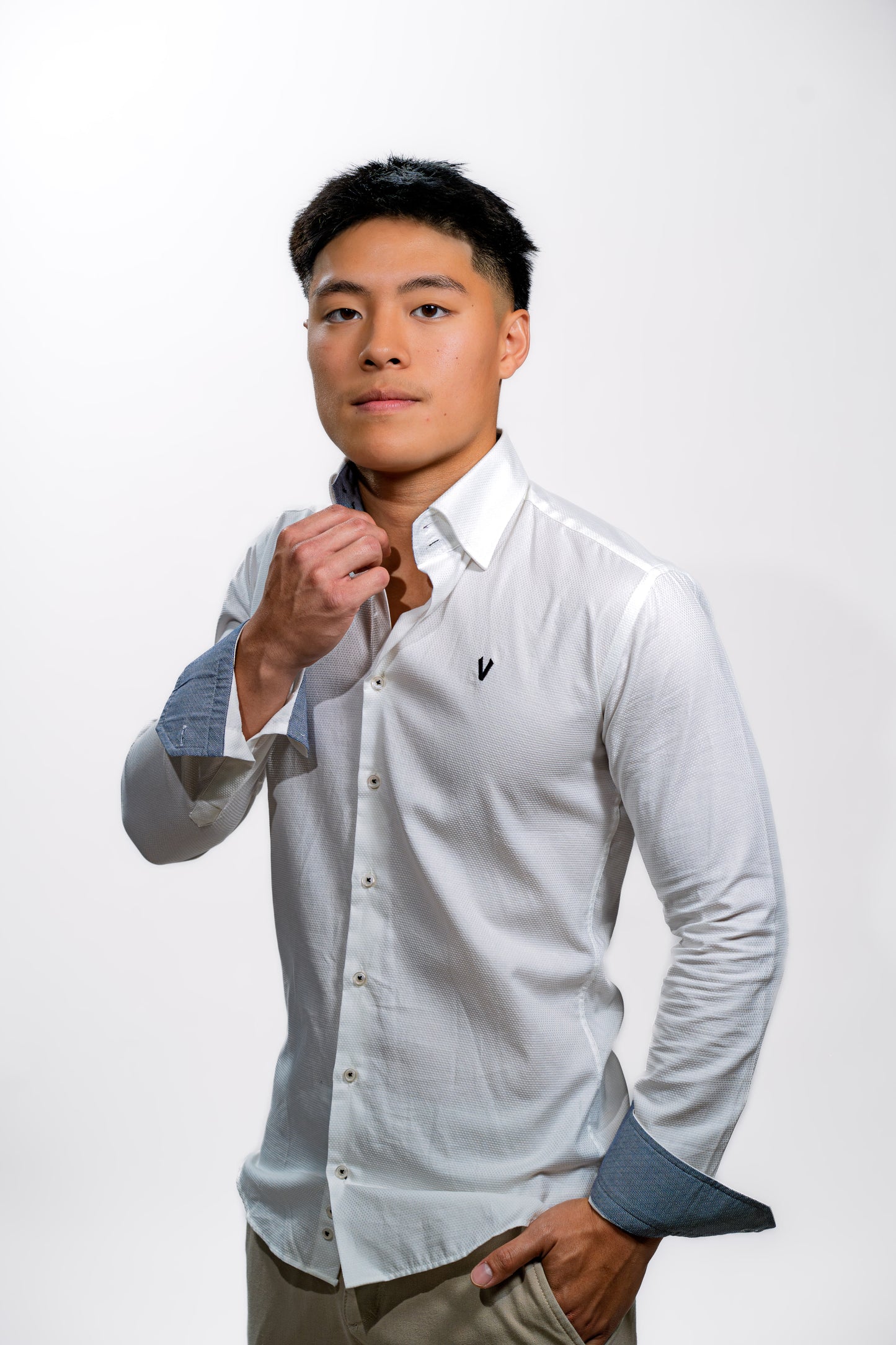 Valnti Stylish White Shirt with Light Blue Cuffs – Premium Men’s Button-Up