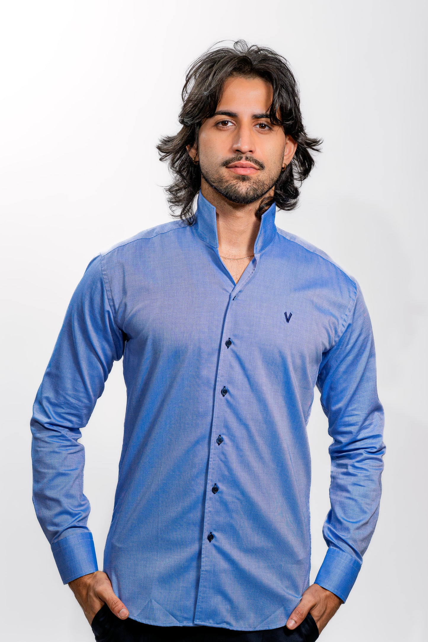 Valnti Men’s Blue Fly Collar Shirt – Stylish Casual & Formal Wear