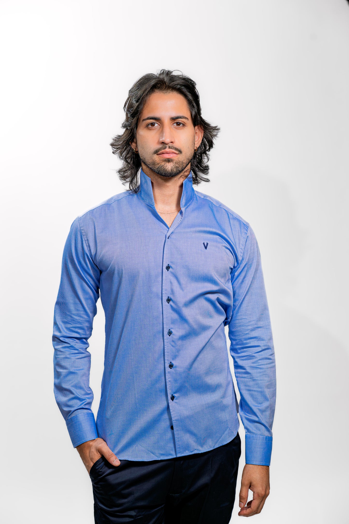 Valnti Men’s Blue Fly Collar Shirt – Stylish Casual & Formal Wear
