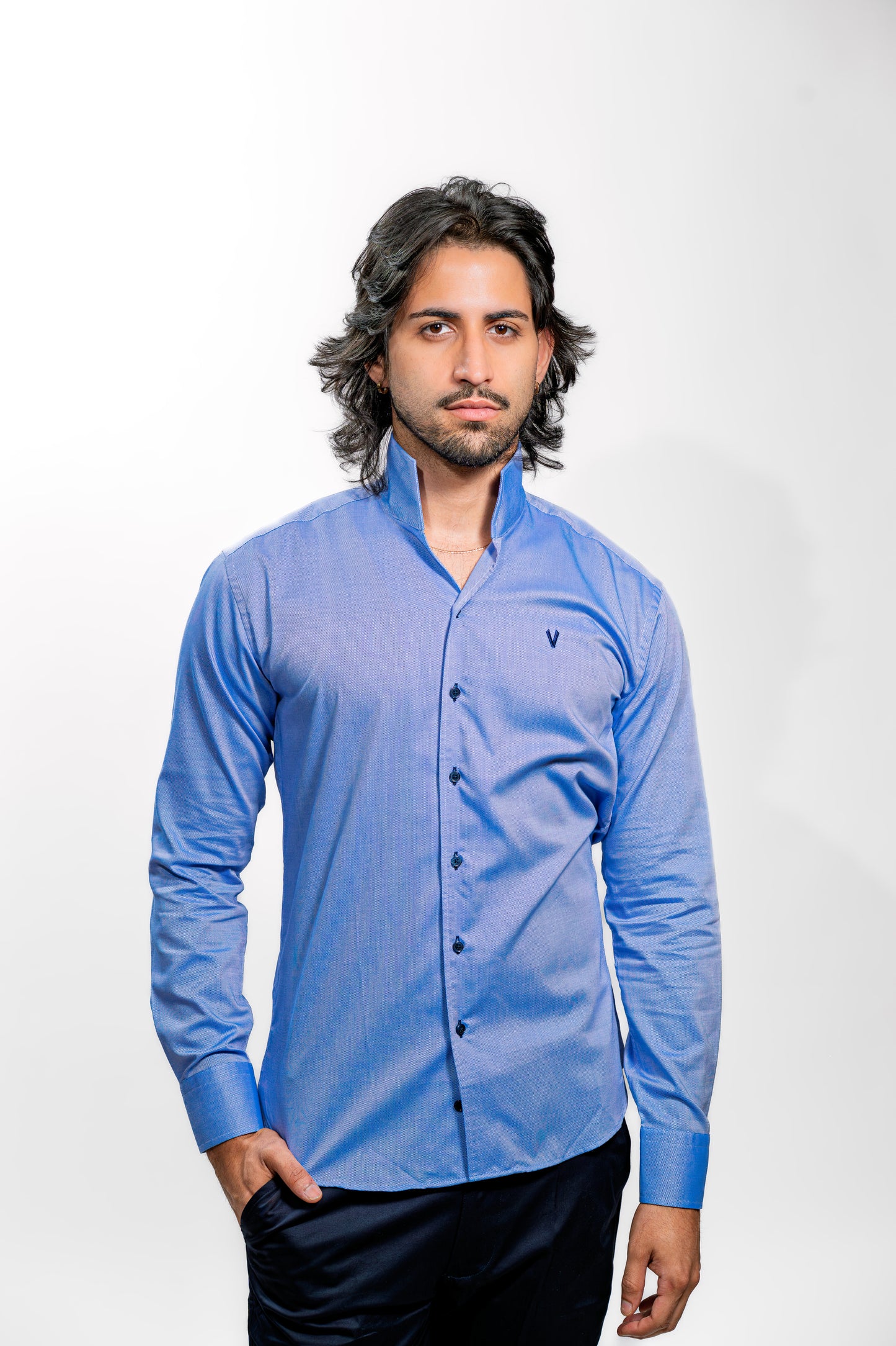 Valnti Men’s Blue Fly Collar Shirt – Stylish Casual & Formal Wear