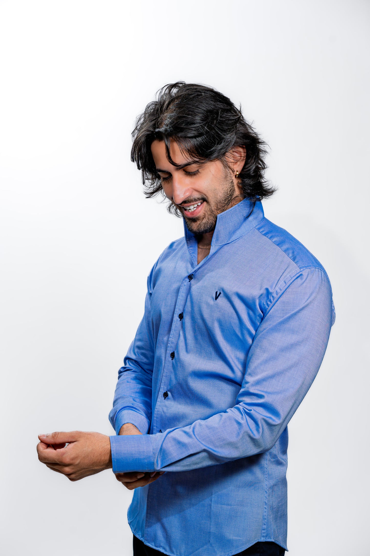 Valnti Men’s Blue Fly Collar Shirt – Stylish Casual & Formal Wear