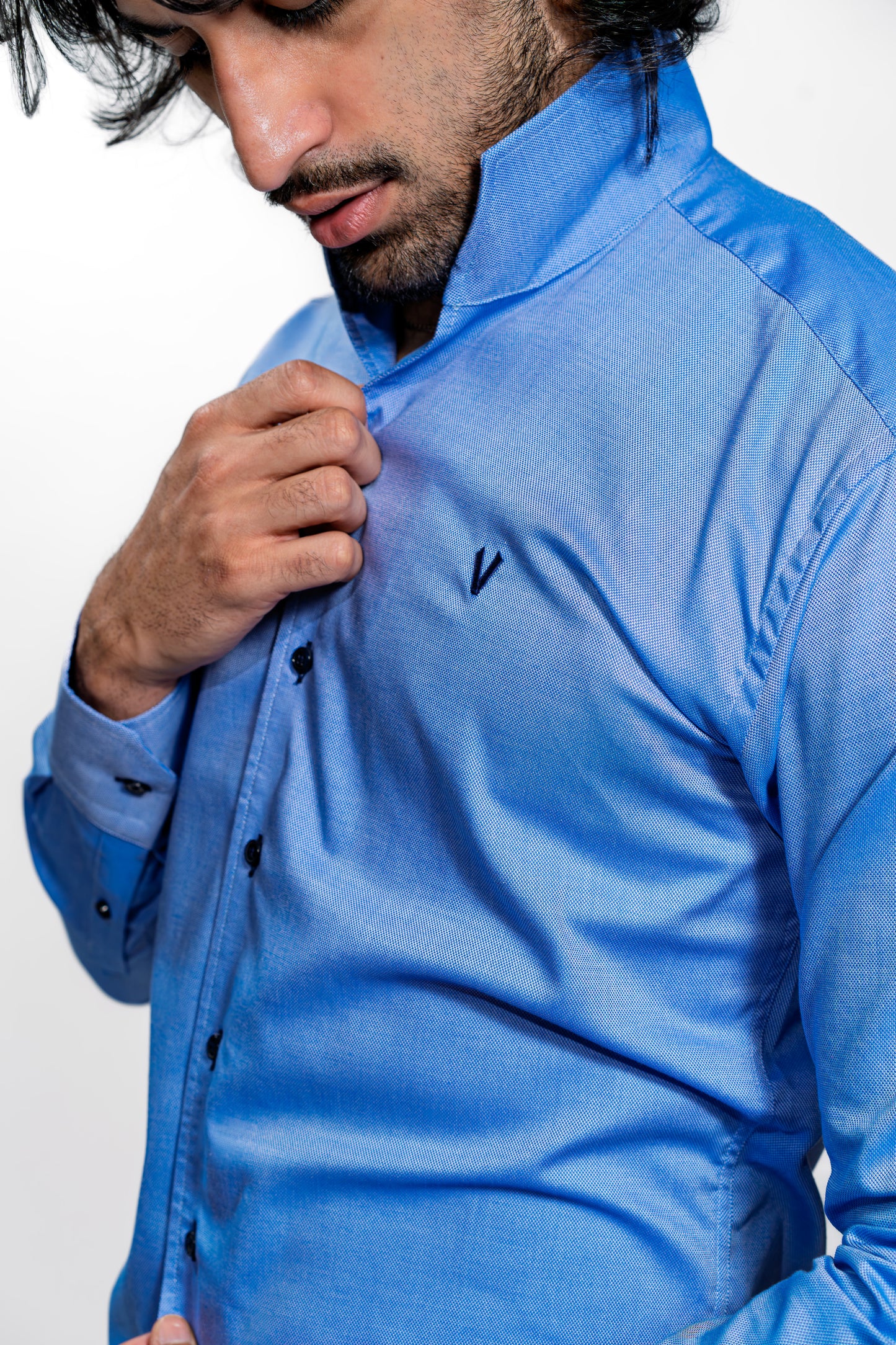 Valnti Men’s Blue Fly Collar Shirt – Stylish Casual & Formal Wear
