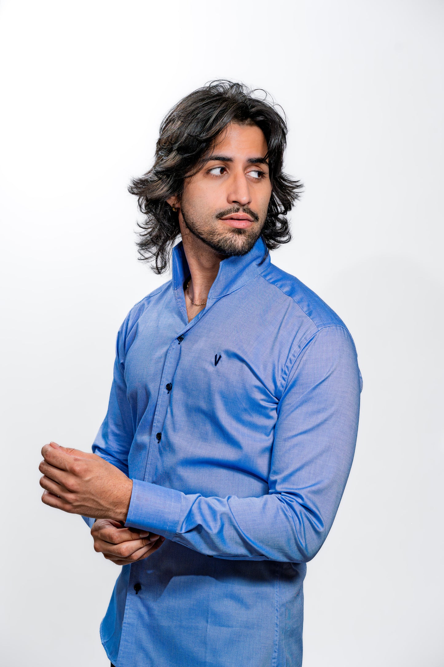 Valnti Men’s Blue Fly Collar Shirt – Stylish Casual & Formal Wear