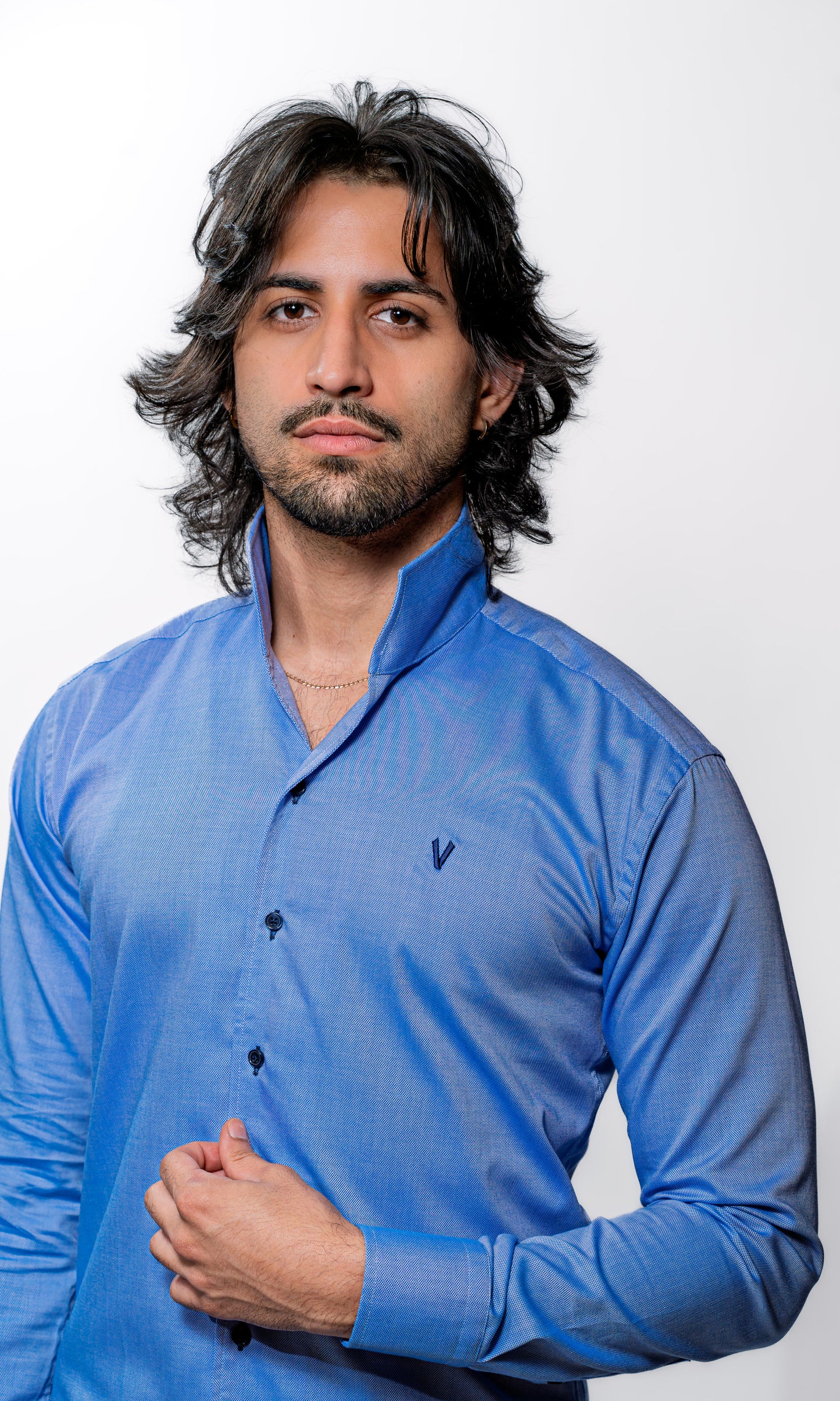 Valnti Men’s Blue Fly Collar Shirt – Stylish Casual & Formal Wear