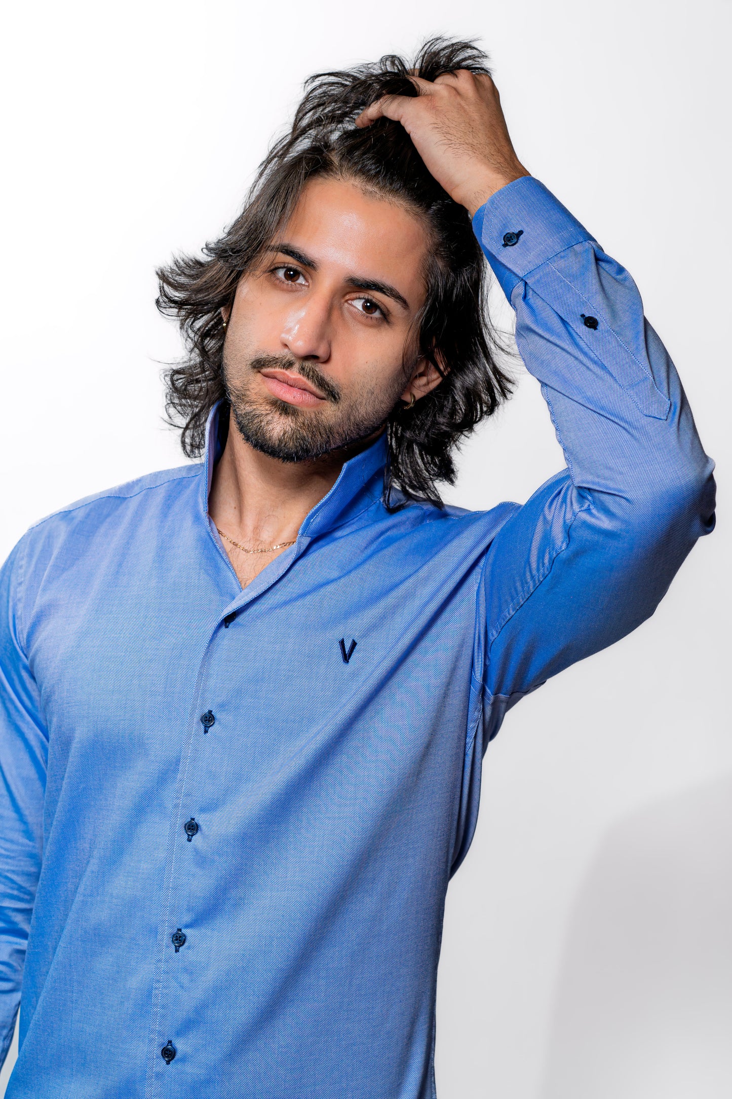 Valnti Men’s Blue Fly Collar Shirt – Stylish Casual & Formal Wear