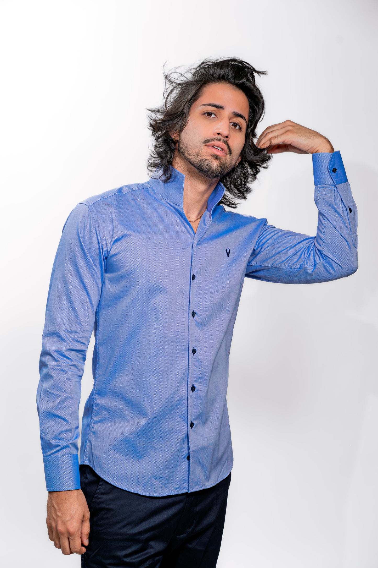 Valnti Men’s Blue Fly Collar Shirt – Stylish Casual & Formal Wear