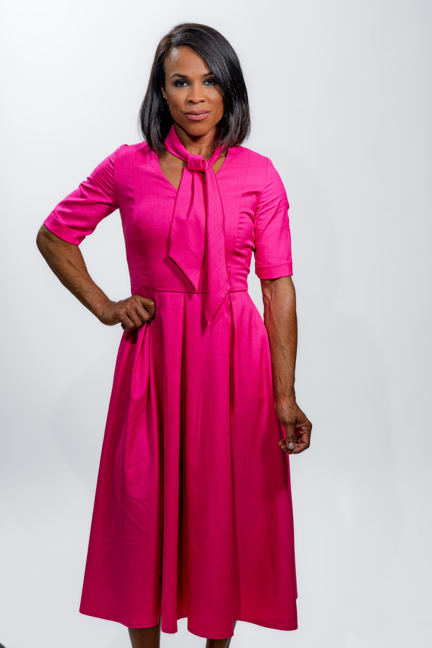 Women’s Hot Pink Elegant Midi Party Dress