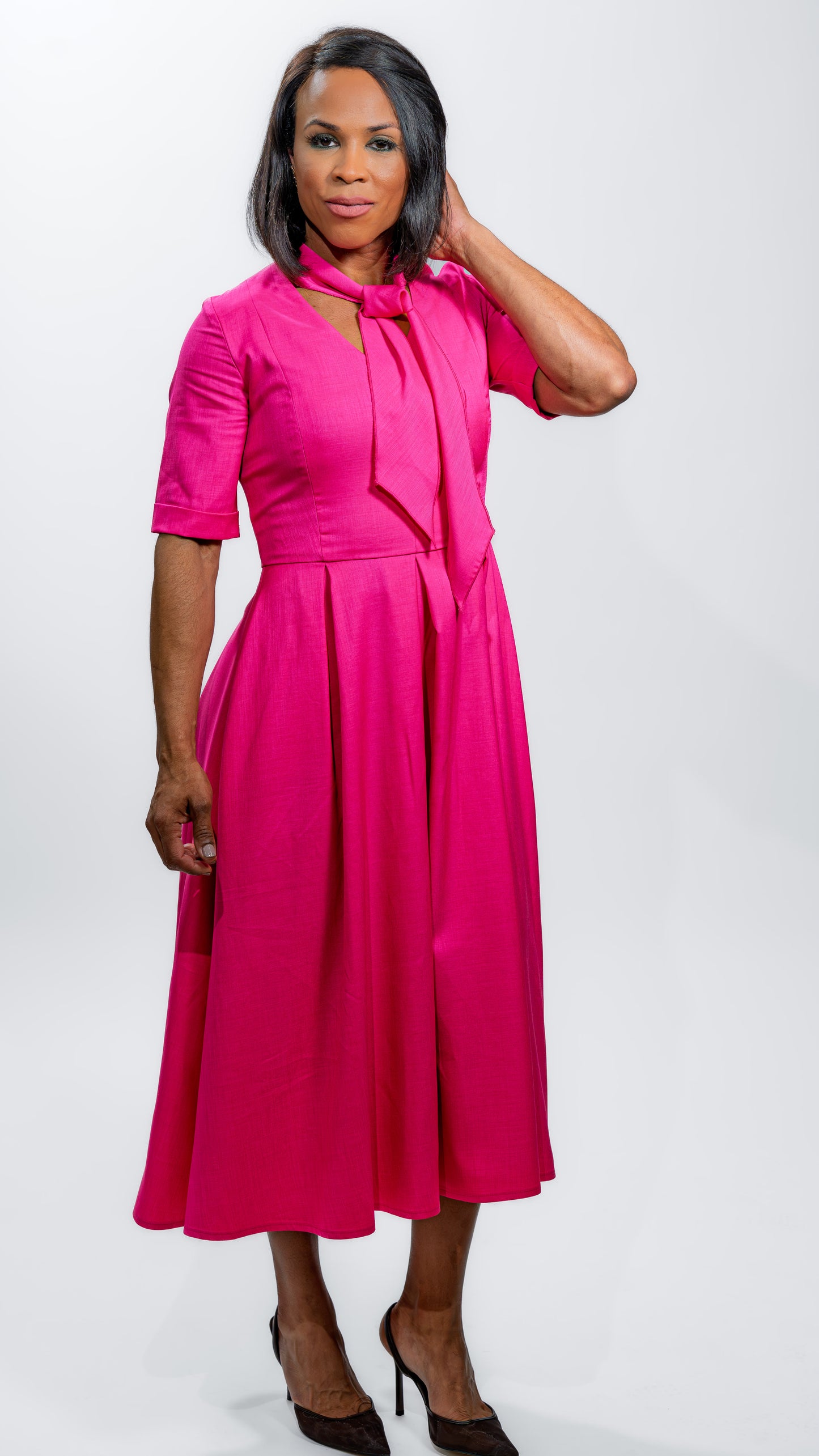 Women’s Hot Pink Elegant Midi Party Dress
