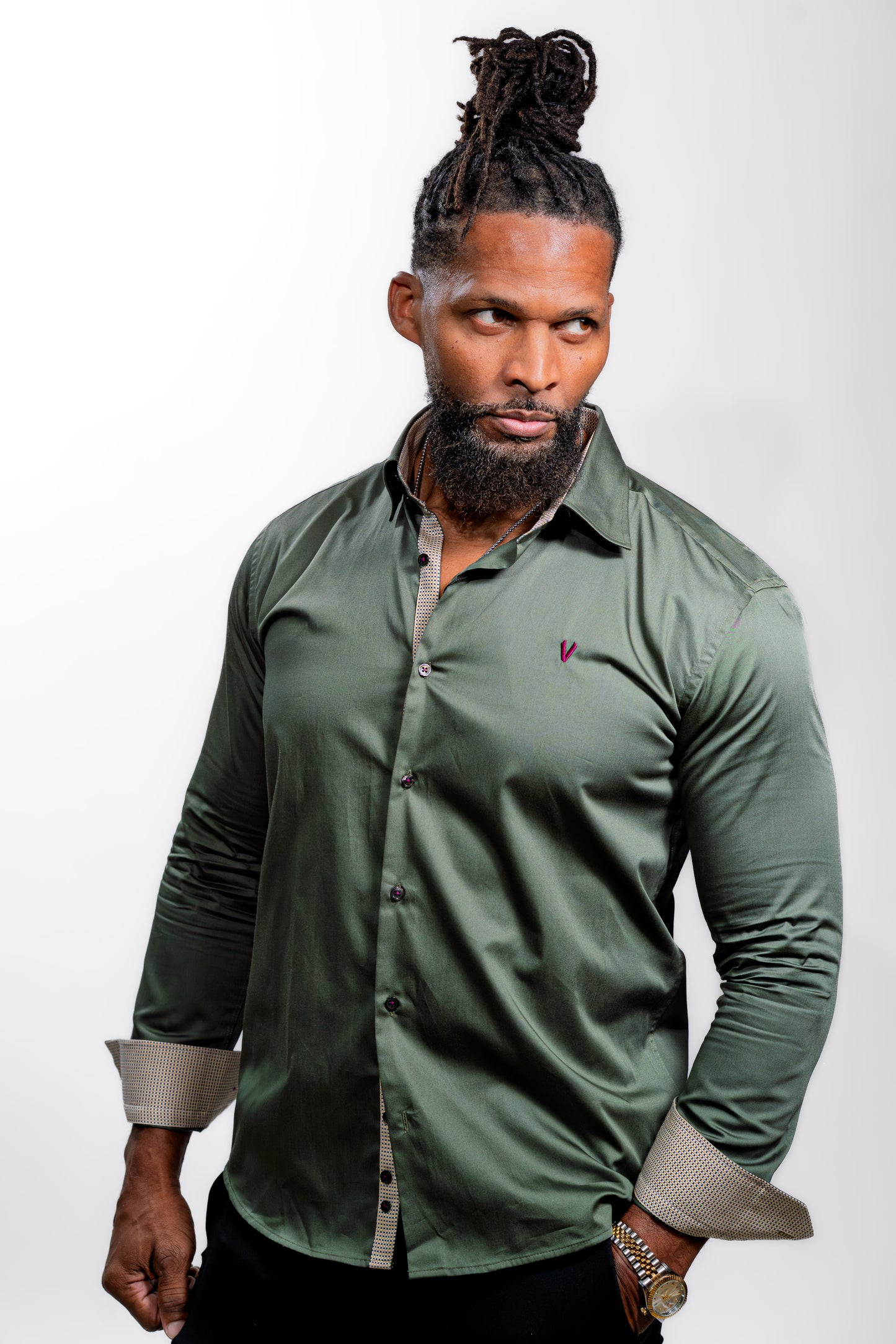 Men’s Olive Green Luxury Party Wear Shirt