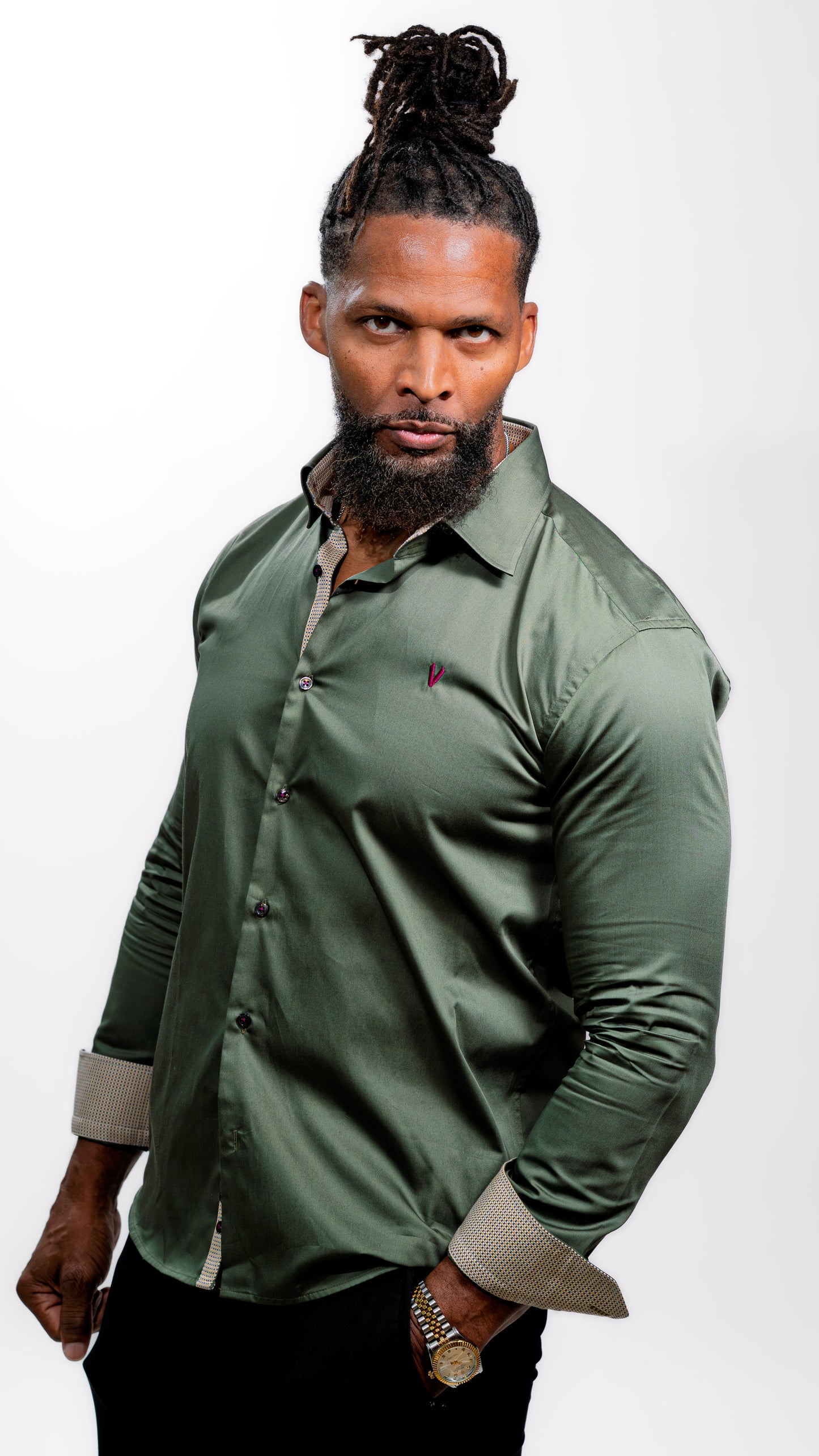 Men’s Olive Green Luxury Party Wear Shirt