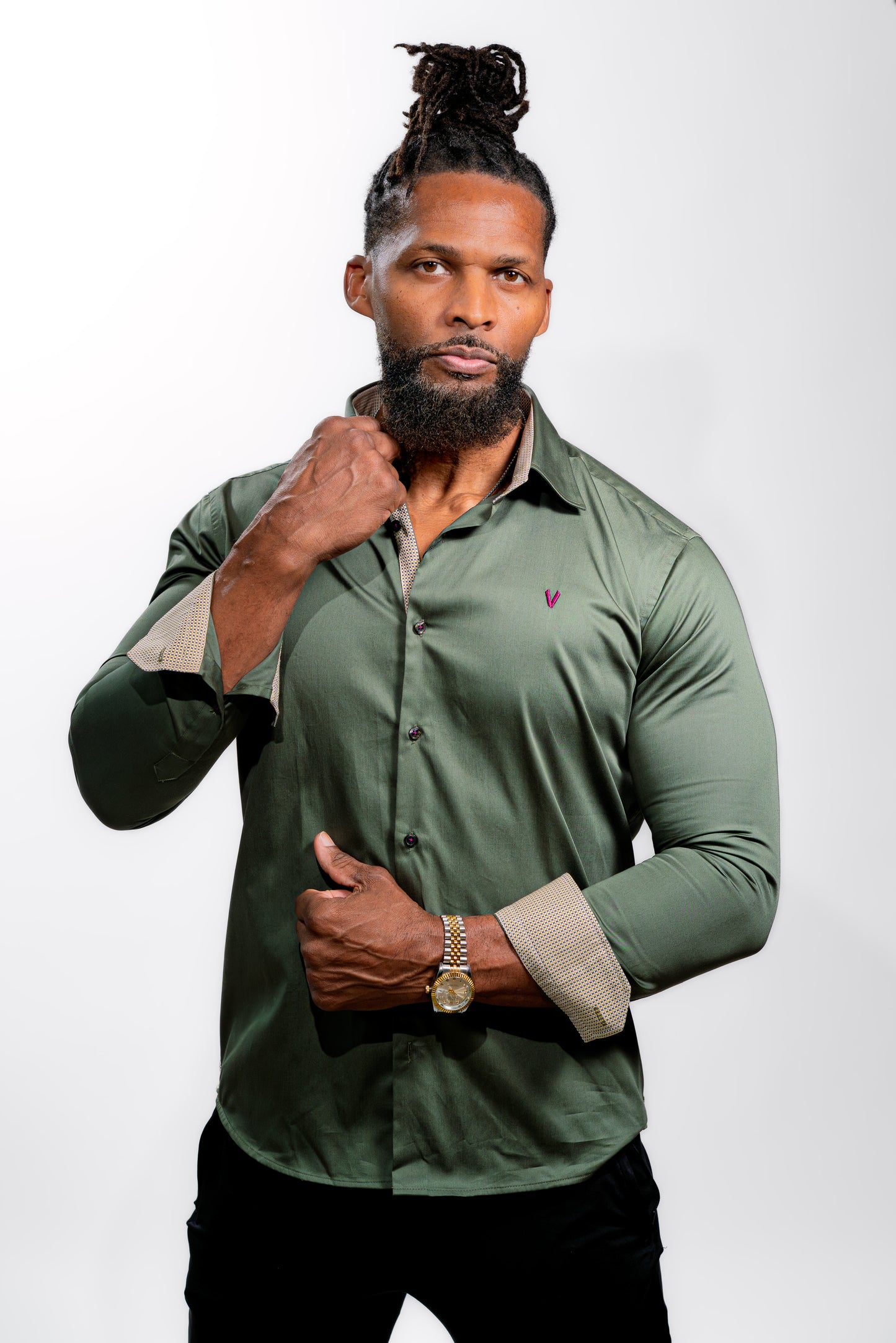 Men’s Olive Green Luxury Party Wear Shirt