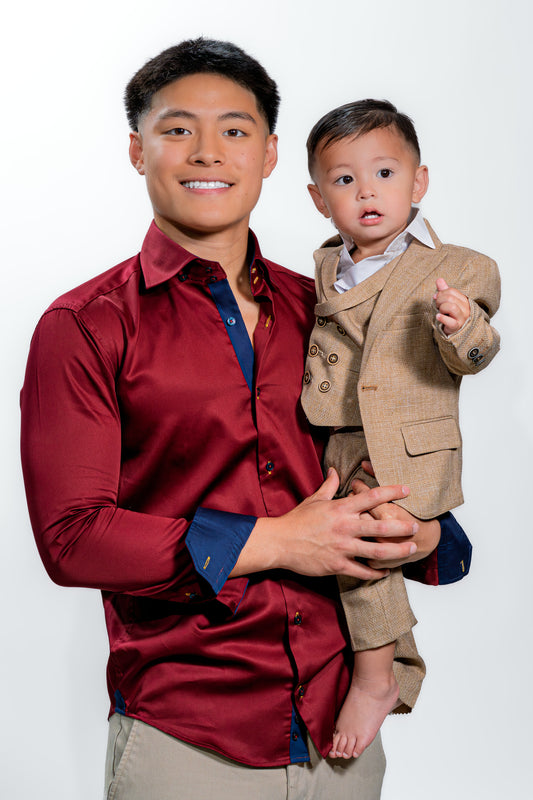 Men’s Burgundy Satin Wedding Party Shirt
