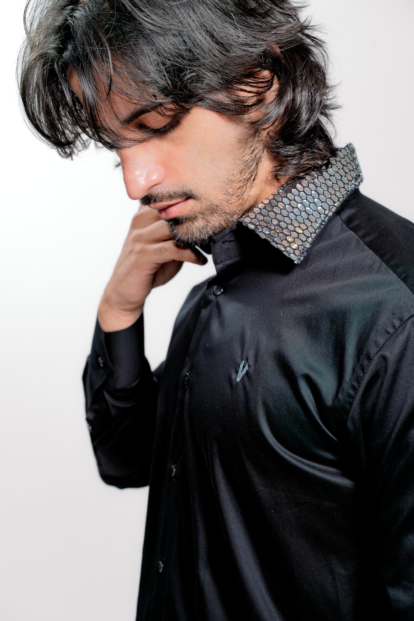 Men’s Black Satin Luxury Wedding Shirt
