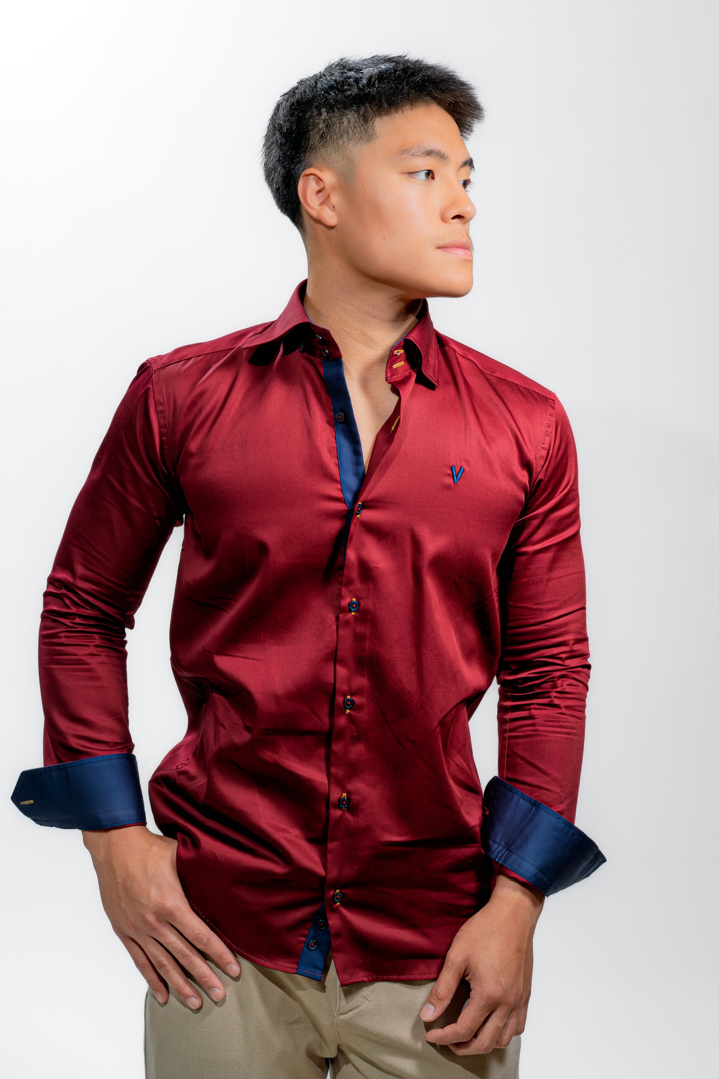 Men’s Burgundy Satin Wedding Party Shirt