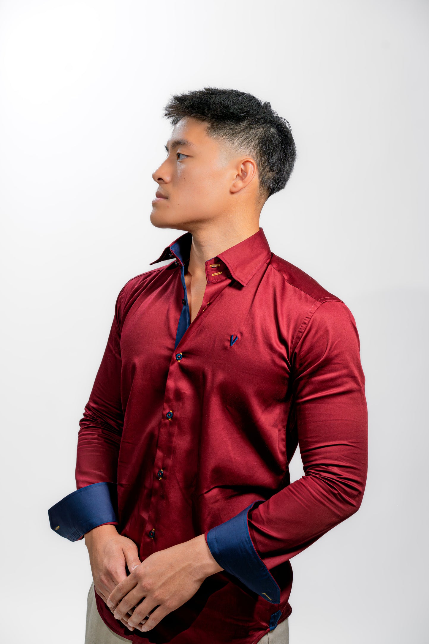 Men’s Burgundy Satin Wedding Party Shirt