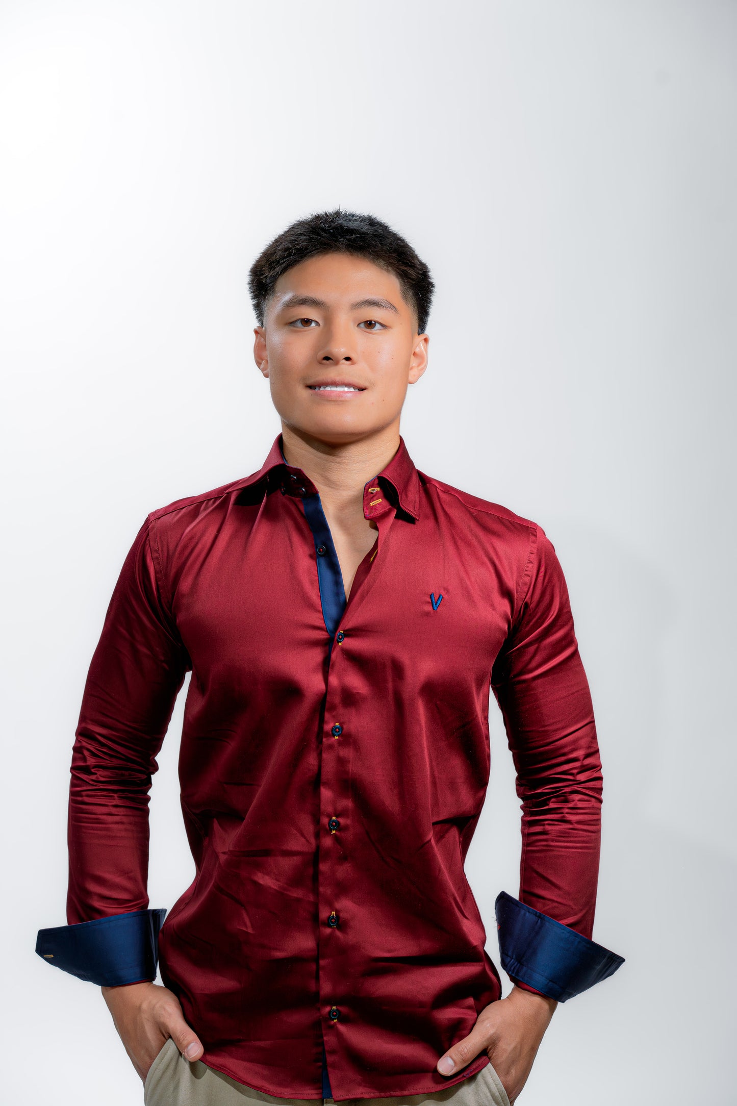 Men’s Burgundy Satin Wedding Party Shirt