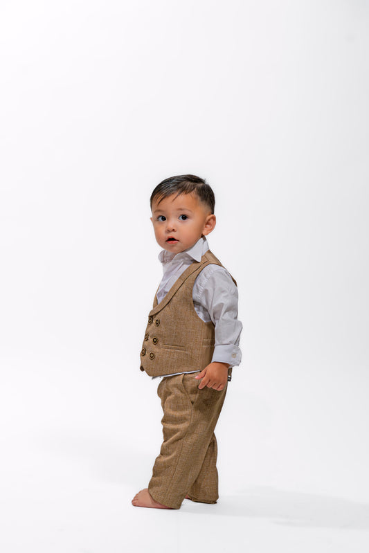 Baby Boys Beige Wedding Vest Suit Set