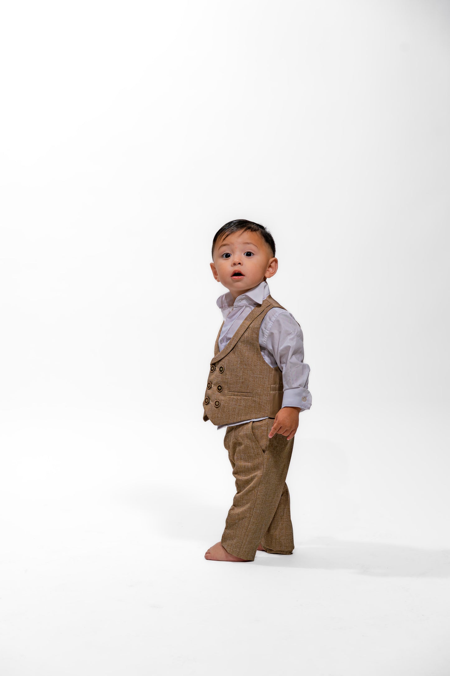Baby Boys Beige Wedding Vest Suit Set