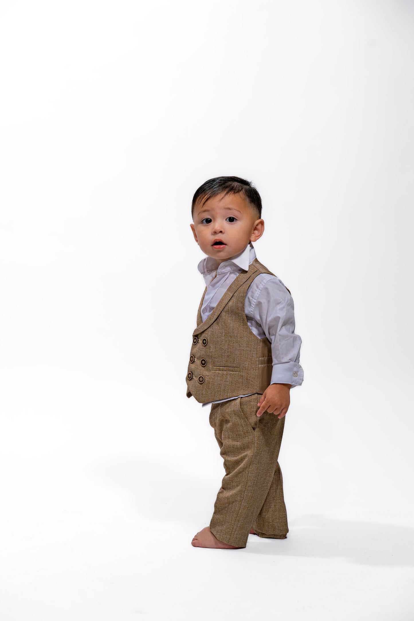 Baby Boys Beige Wedding Vest Suit Set