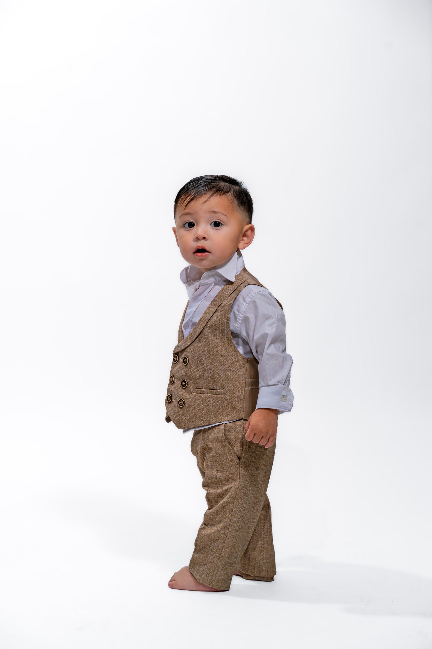 Baby Boys Beige Wedding Vest Suit Set
