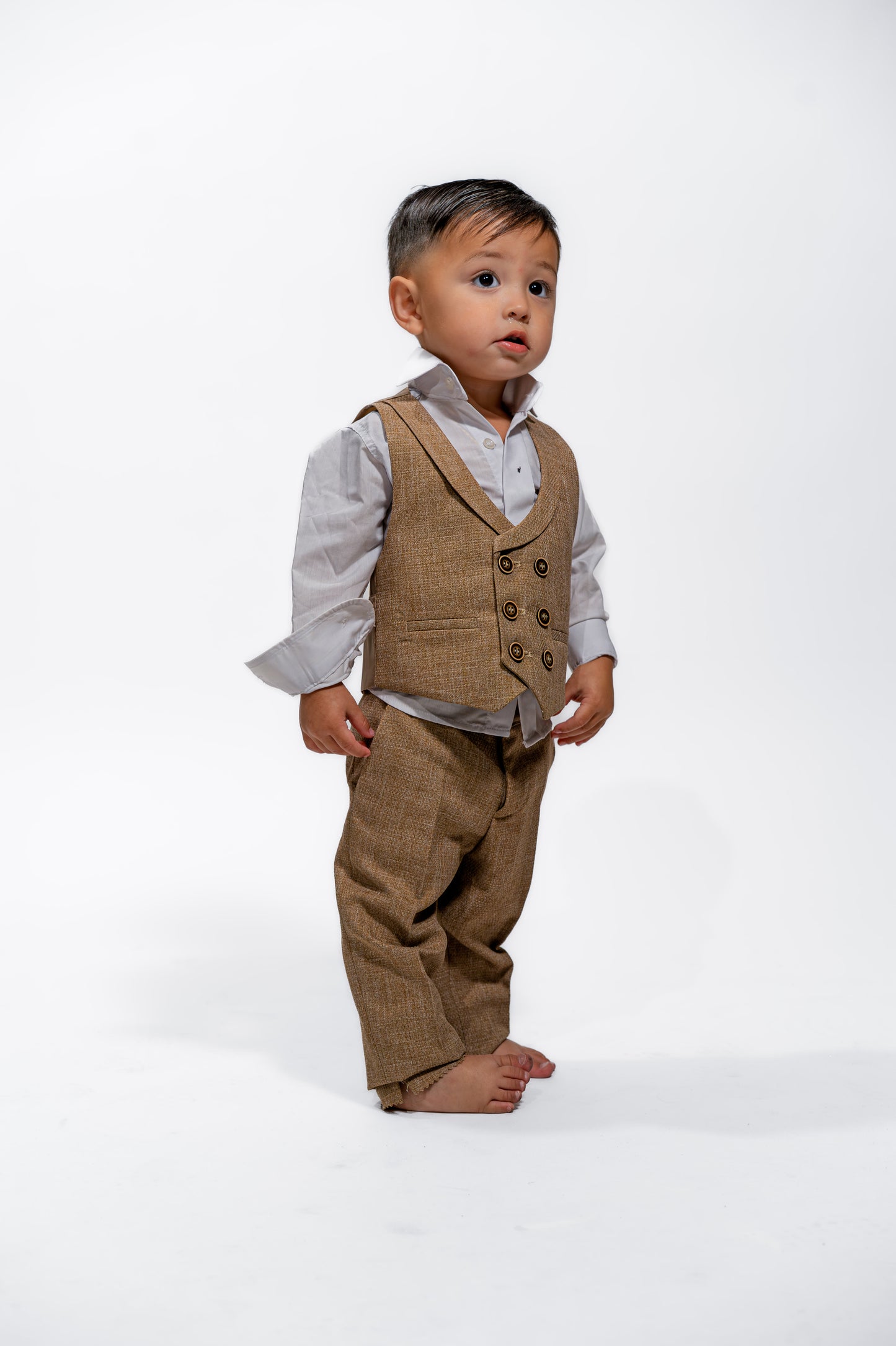 Baby Boys Beige Wedding Vest Suit Set