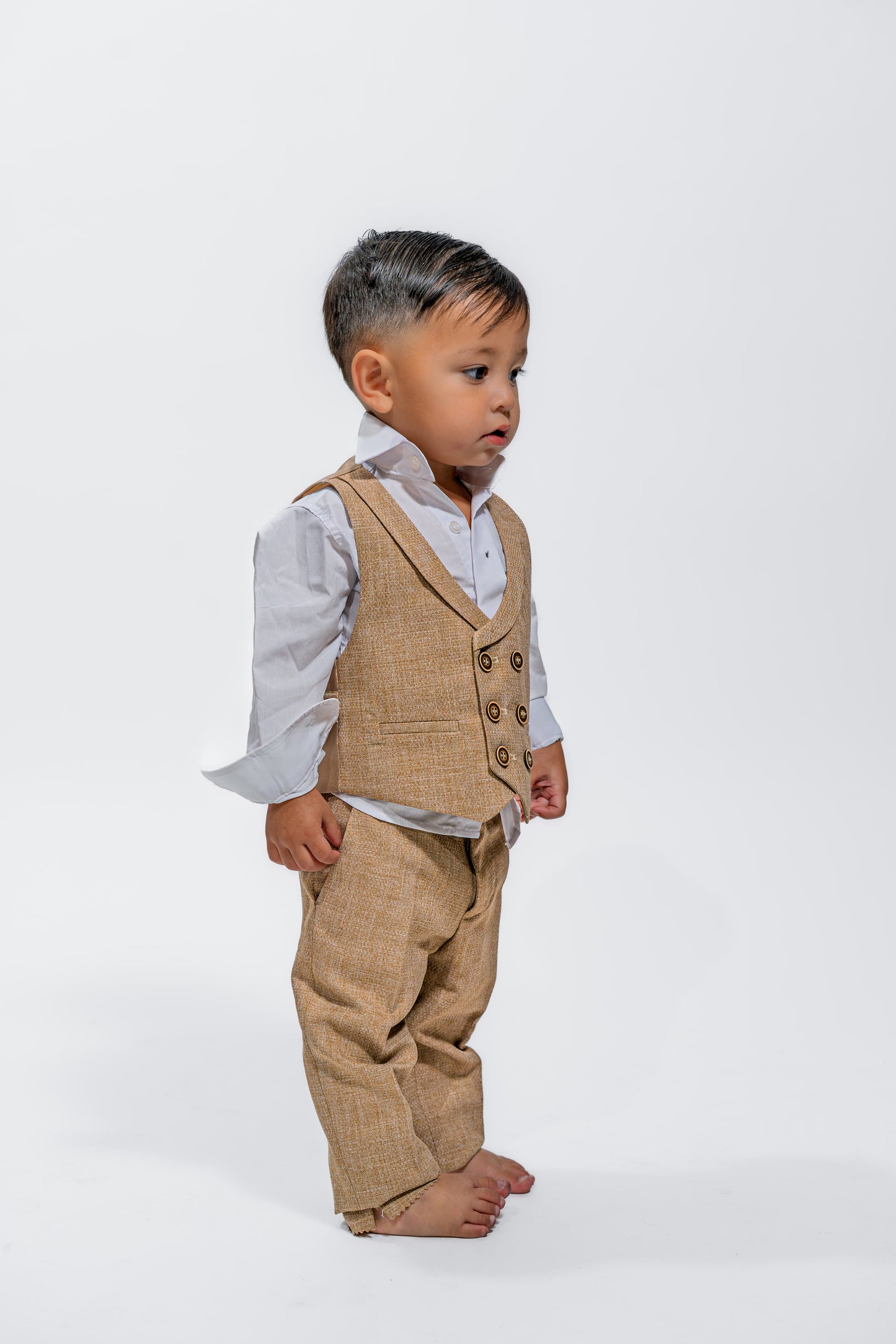 Baby Boys Beige Wedding Vest Suit Set