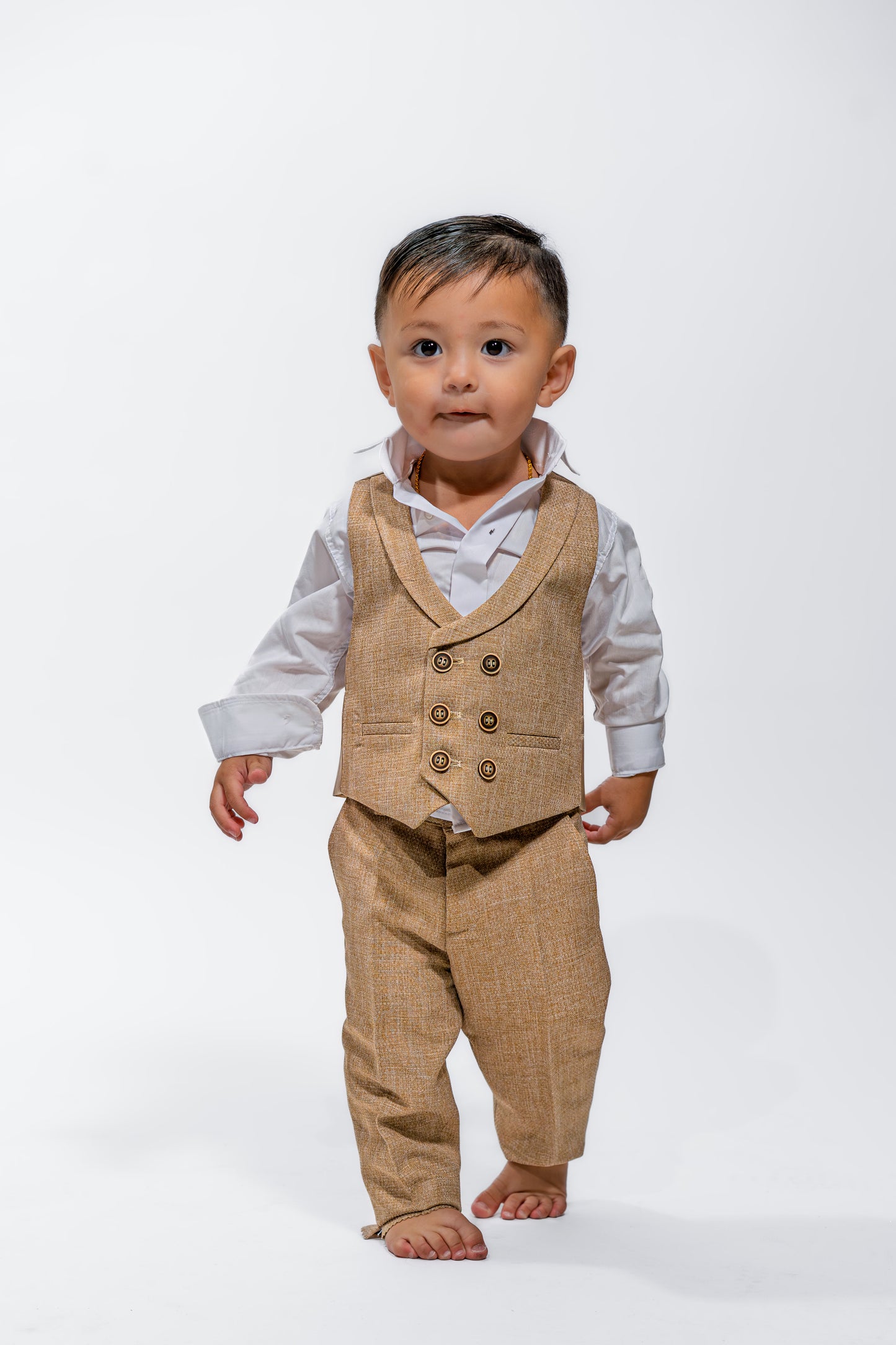 Baby Boys Beige Wedding Vest Suit Set