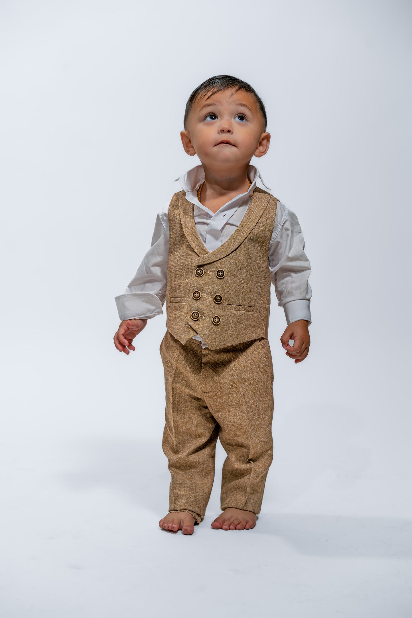 Baby Boys Beige Wedding Vest Suit Set