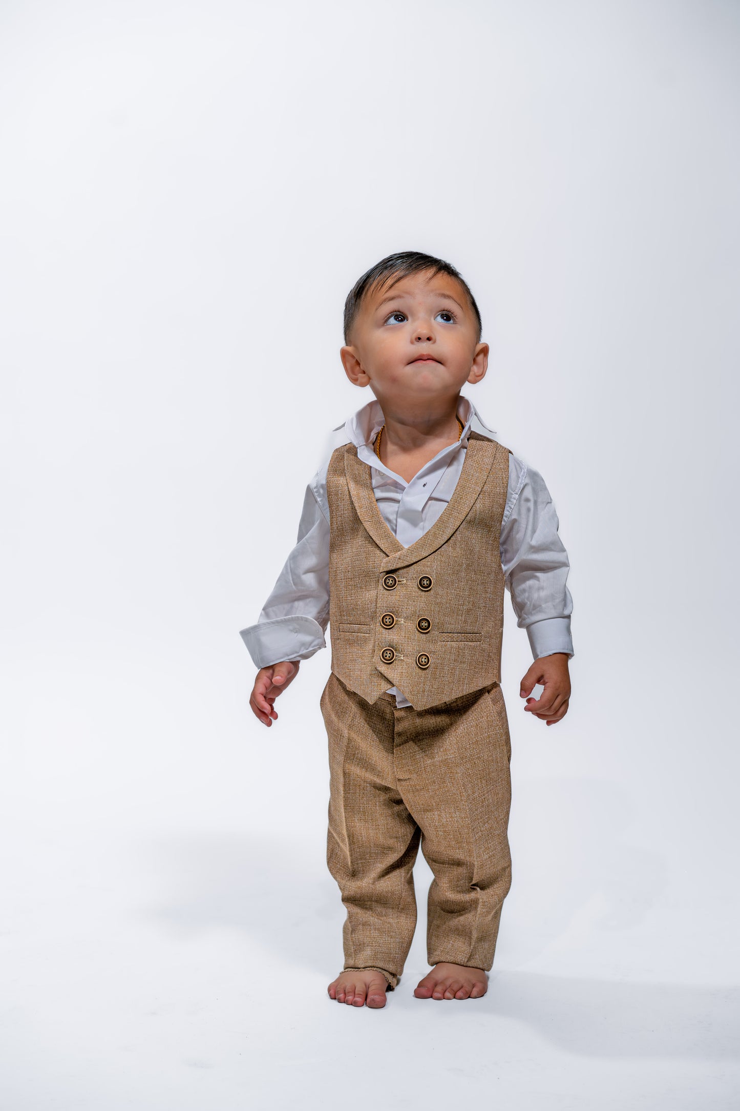 Baby Boys Beige Wedding Vest Suit Set