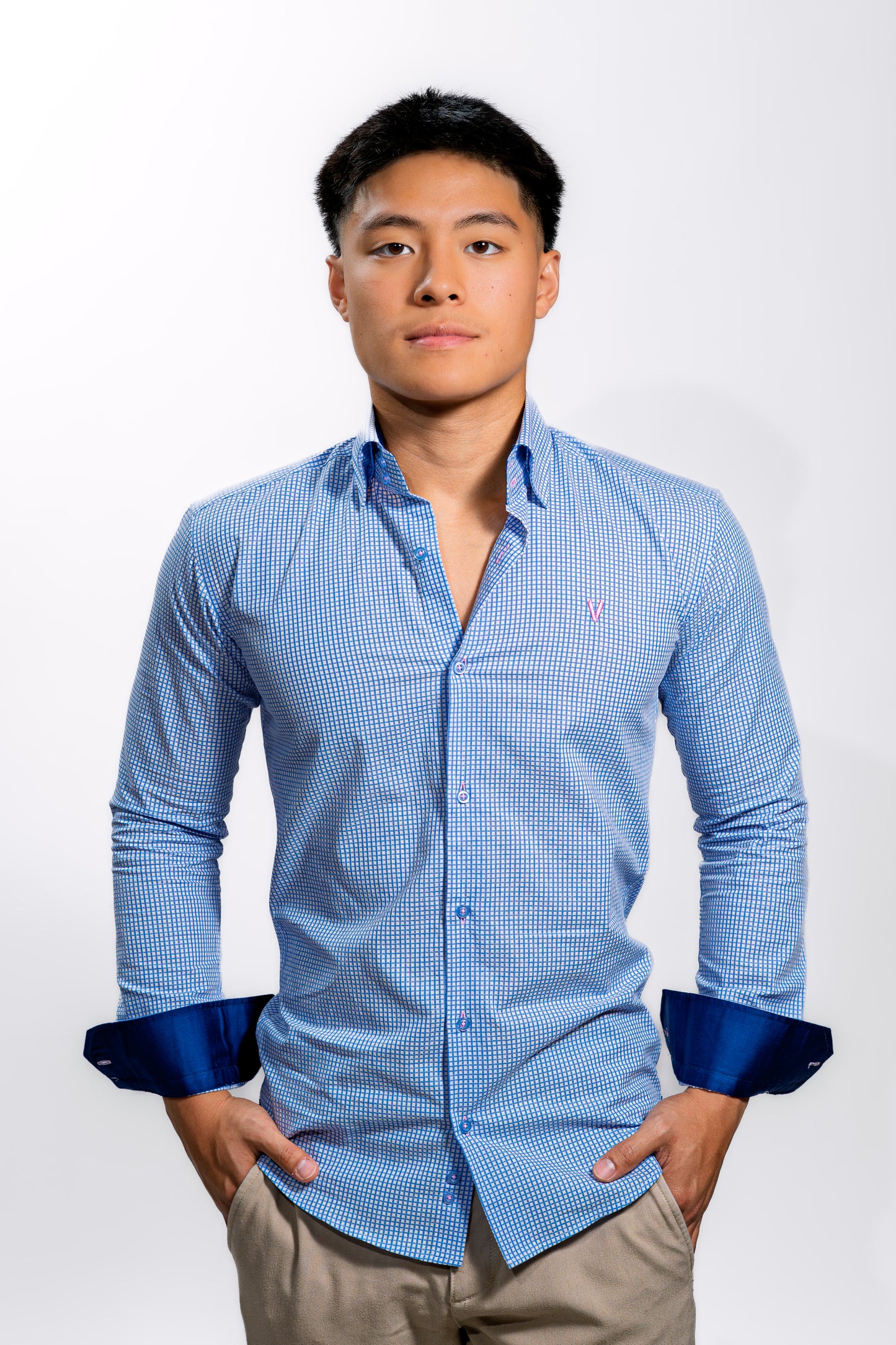 Men’s Blue Check Slim Fit Boardroom Shirt
