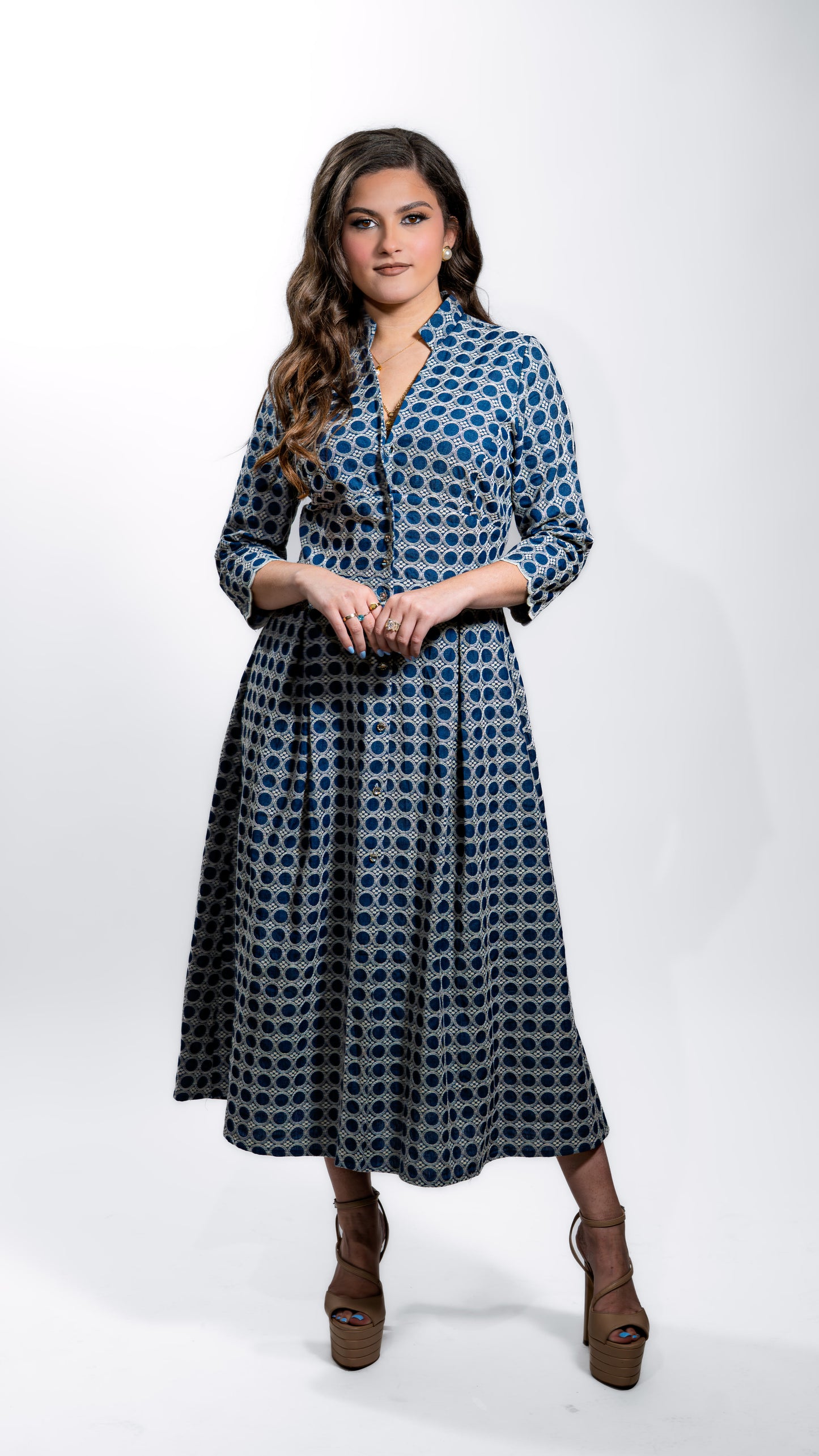 Blue Printed Cultural Maxi Dress for Women