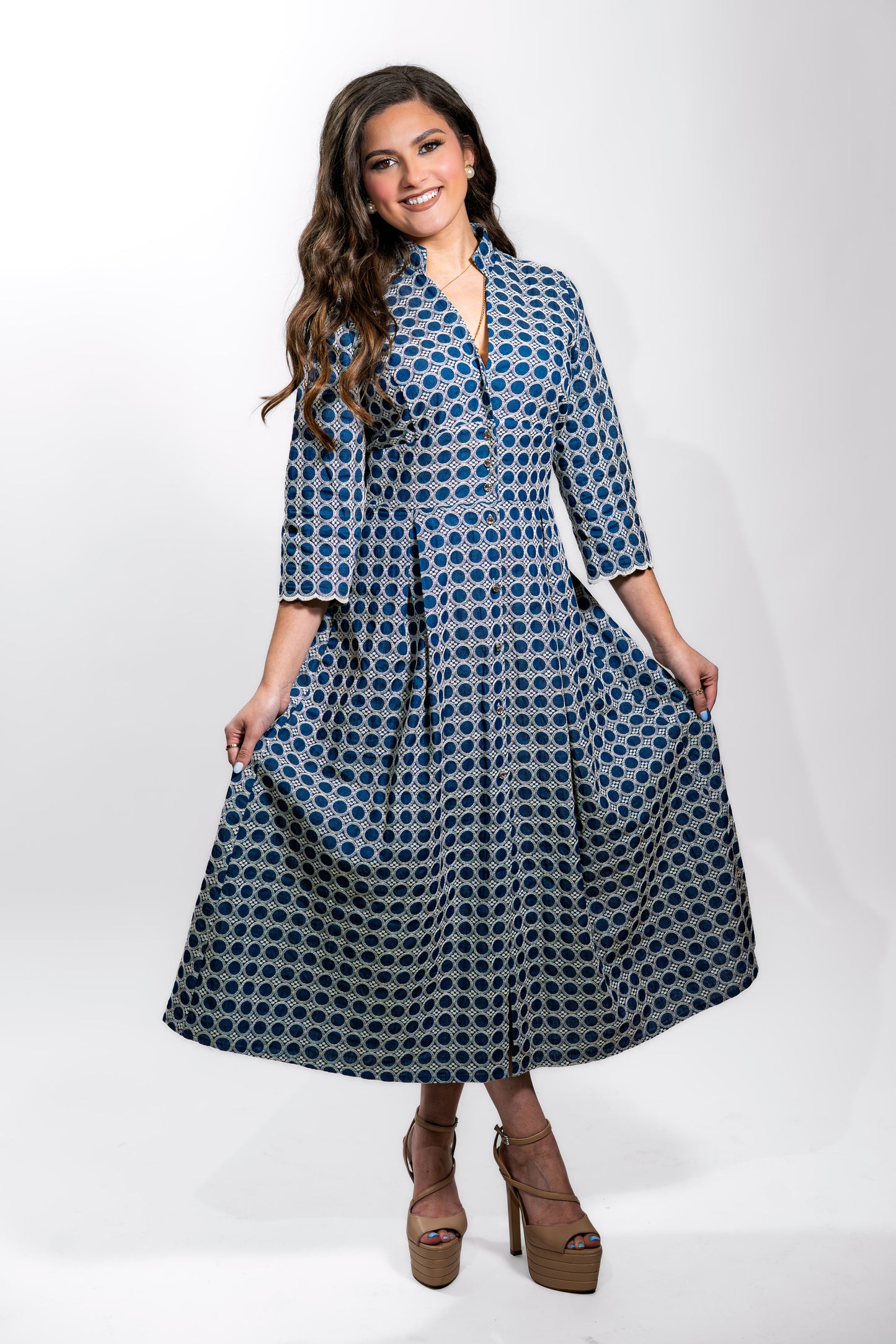 Blue Printed Cultural Maxi Dress for Women
