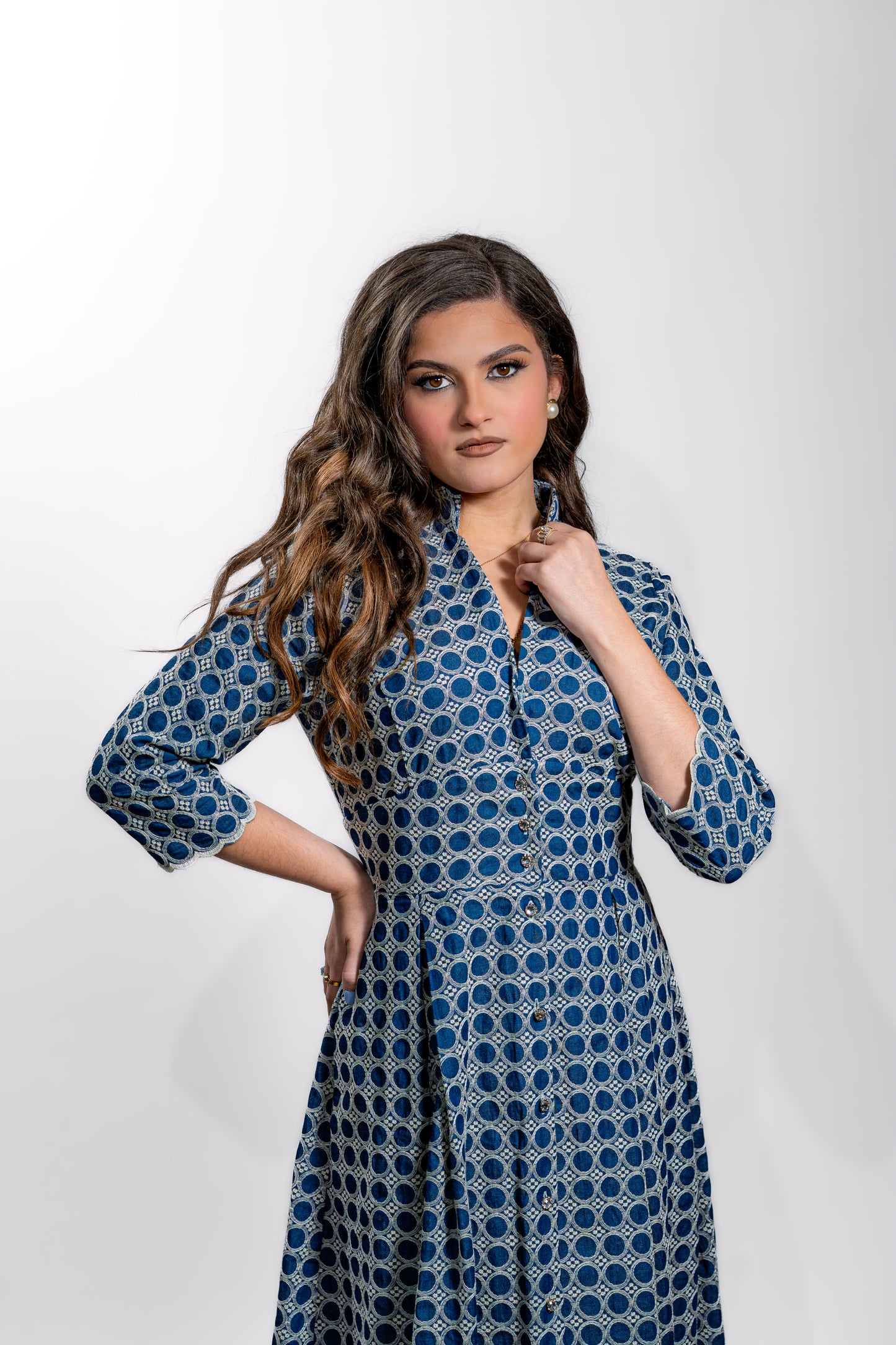 Blue Printed Cultural Maxi Dress for Women