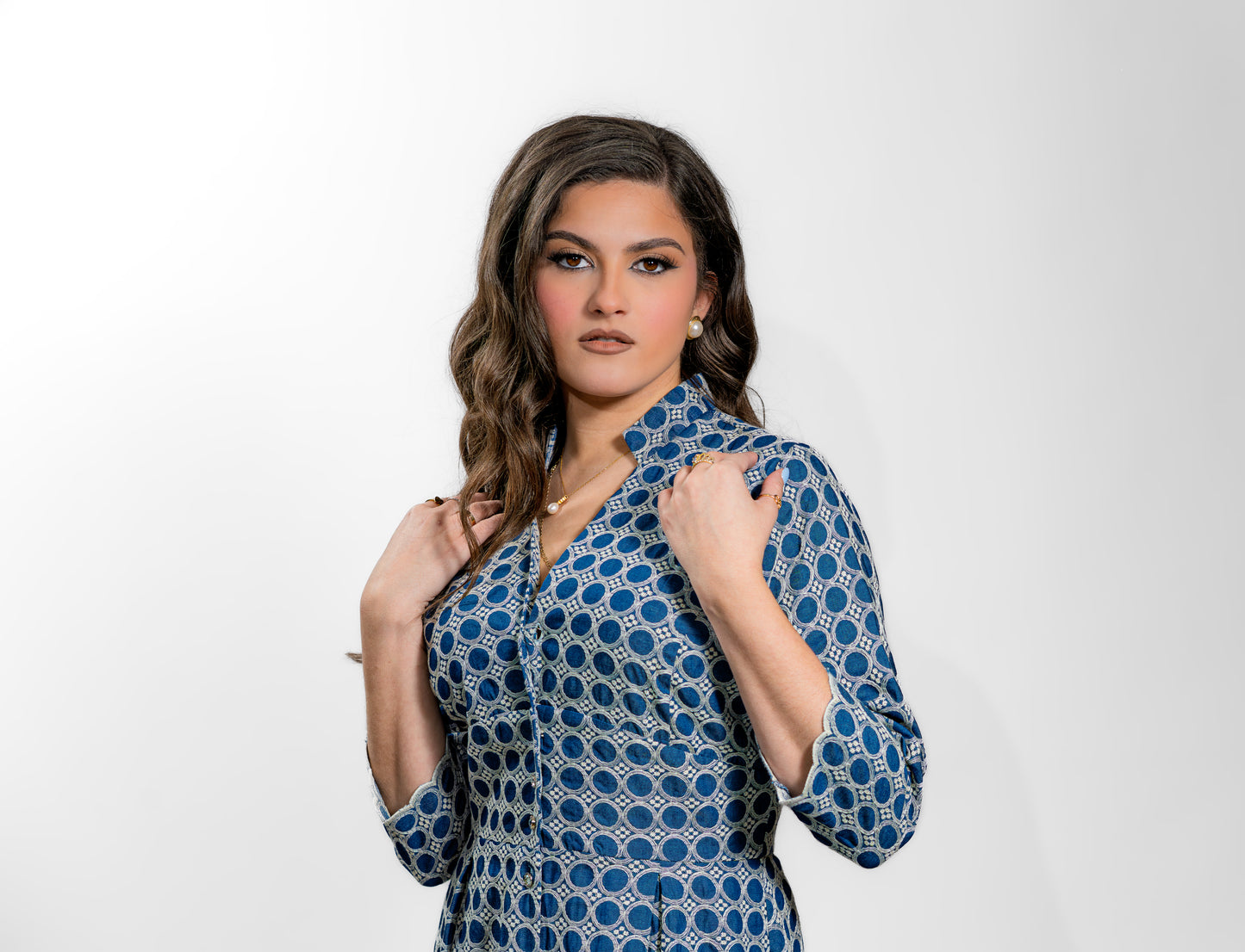 Blue Printed Cultural Maxi Dress for Women