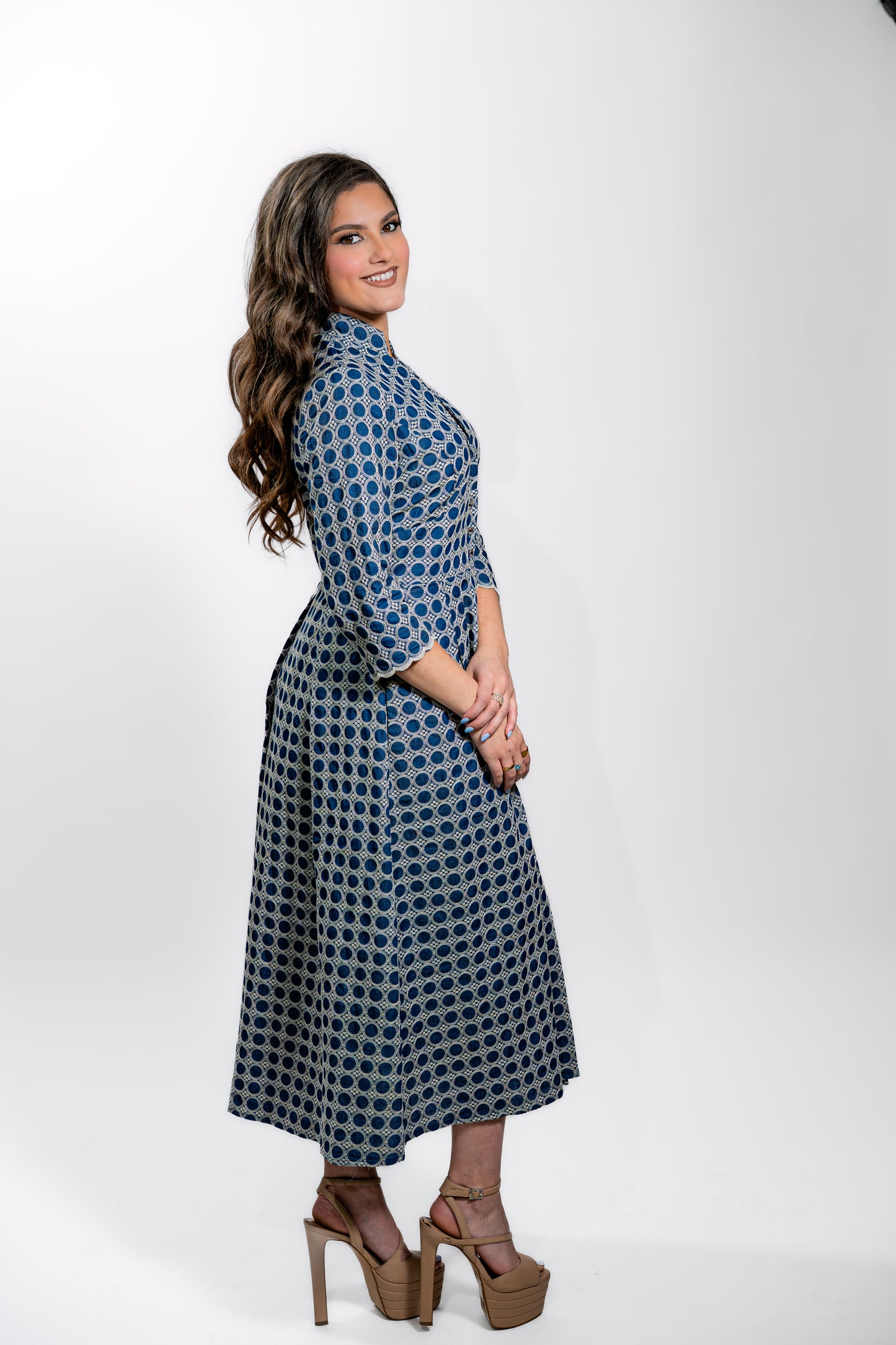 Blue Printed Cultural Maxi Dress for Women