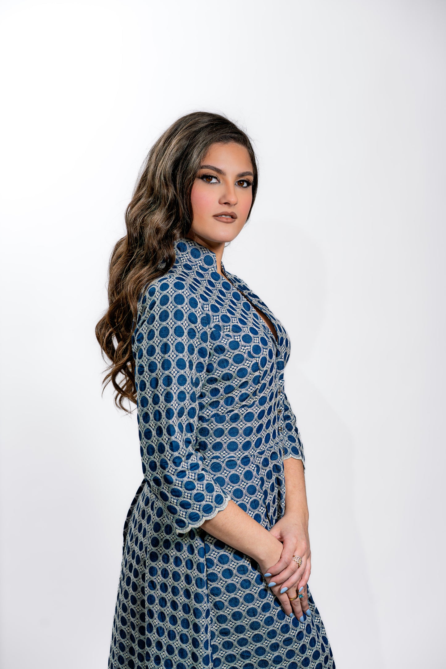 Blue Printed Cultural Maxi Dress for Women