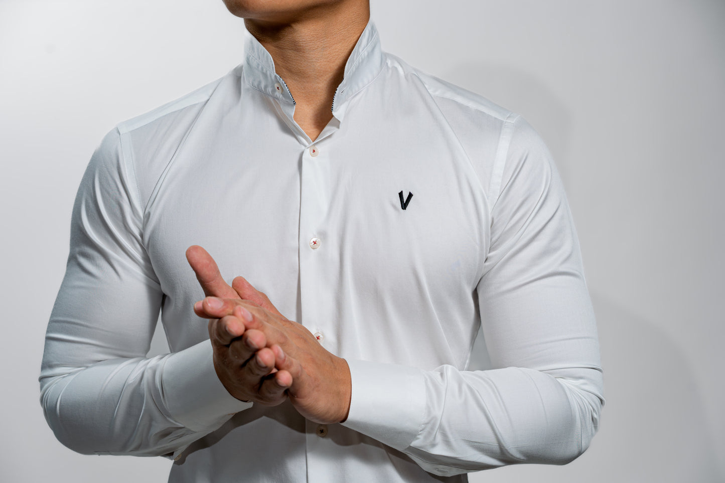 Men’s White Mandarin Collar Formal Shirt